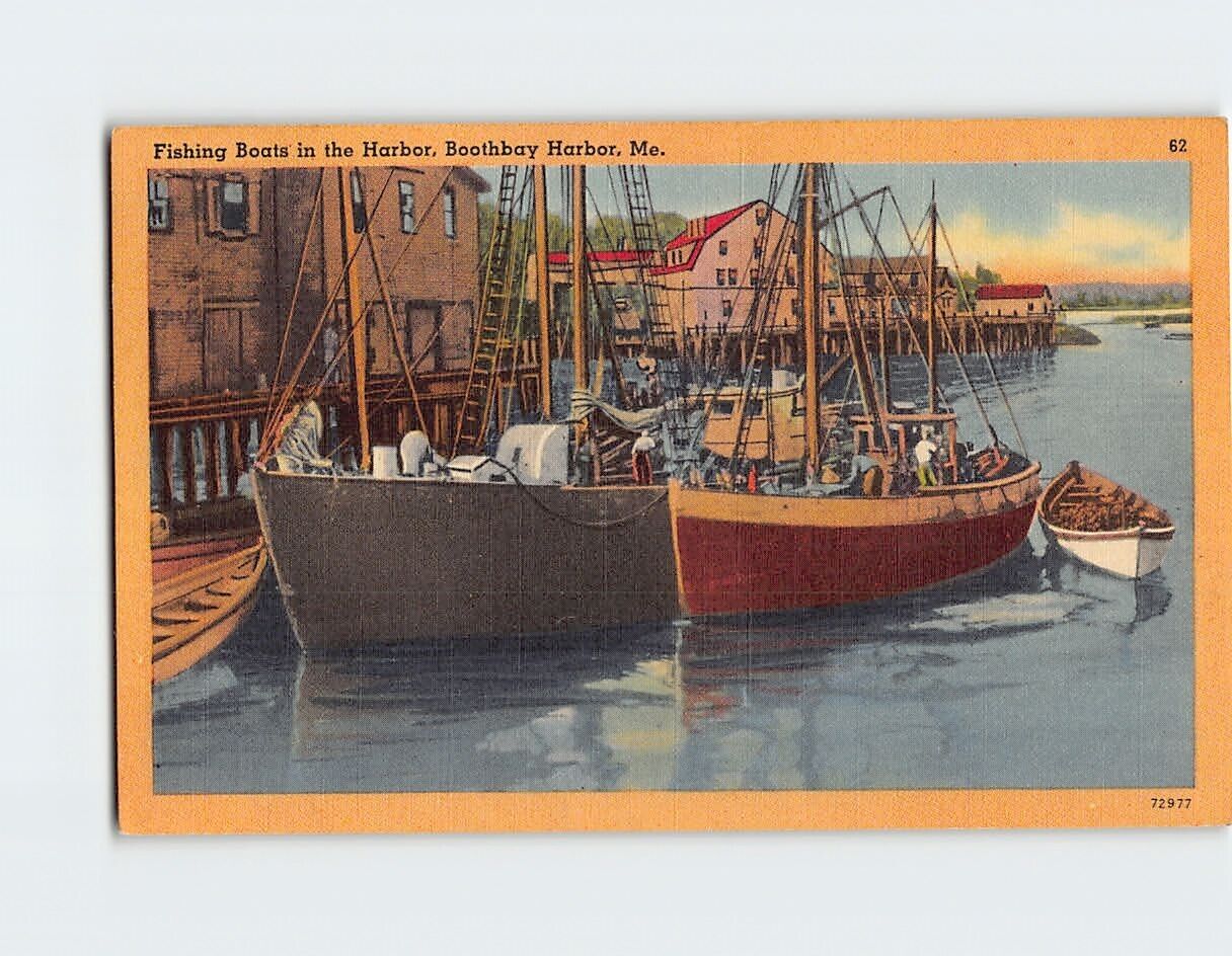 Postcard Fishing Boats in the Harbor Boothbay Harbor Maine USA