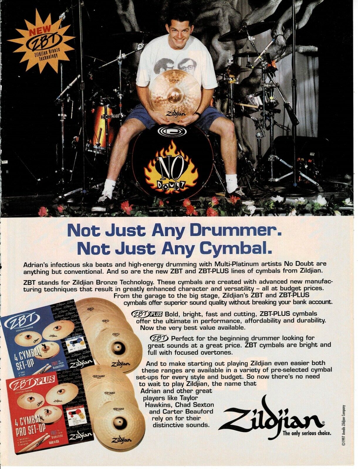 ZILDJIAN Cymbals - Adrian Young of NO DOUBT - 1997 Print Advertisement