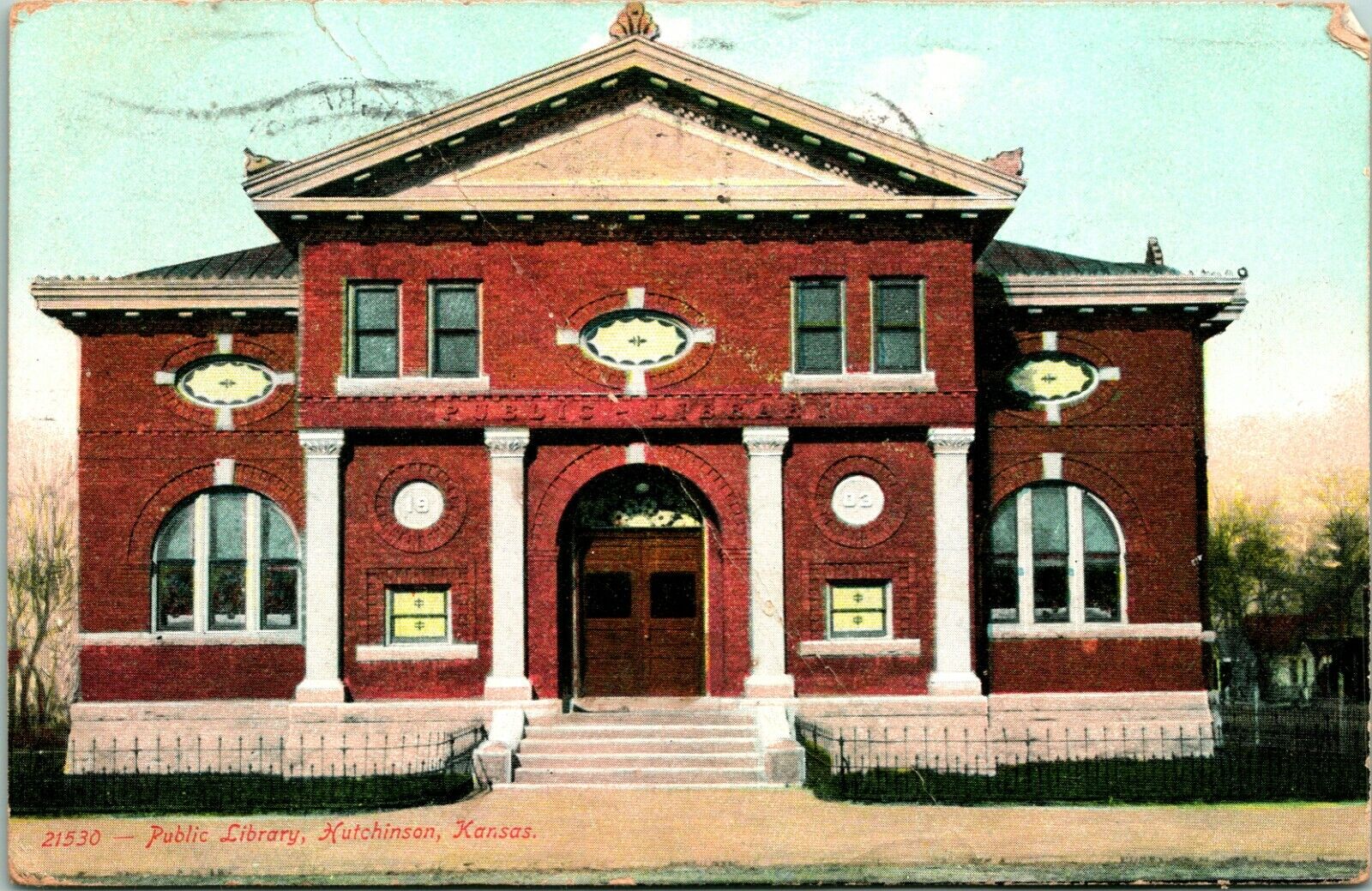 Vtg Postcard 1908  Hutchinson Kansas Library Building T13