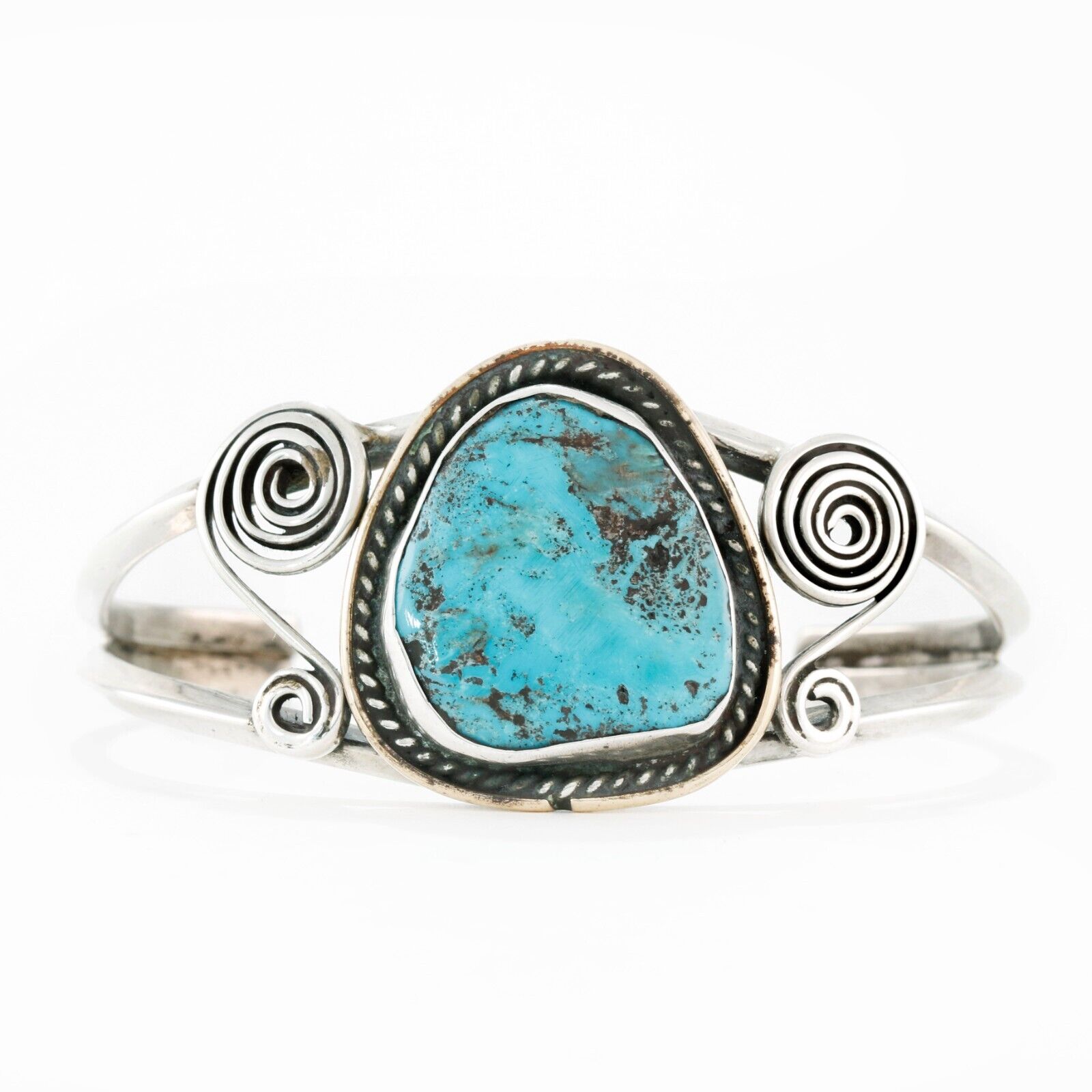 NATIVE AMERICAN STERLING BISBEE? TURQUOISE GOLD FILLED WIRE CUFF BRACELET 6.25\