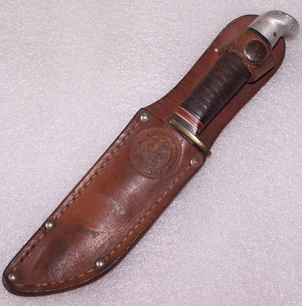 Vintage Boy Scout Knife w Western Fixed Blade in BSA Sheath/1950s Boulder CO