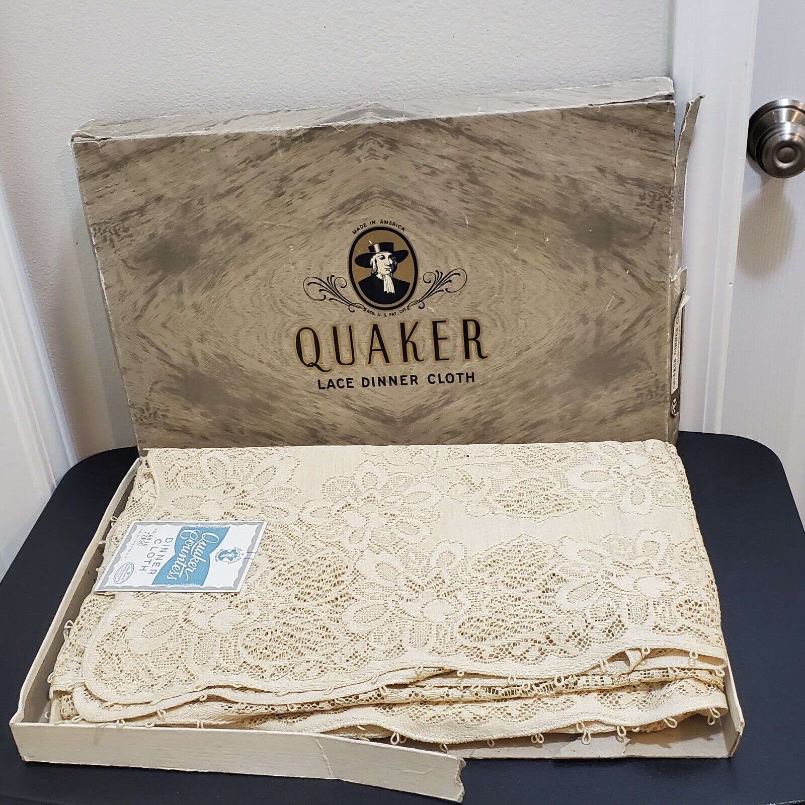 VTG New Antique Quaker Ecru Lace Victorian Banquet Dinner Tablecloth #6040 72x90