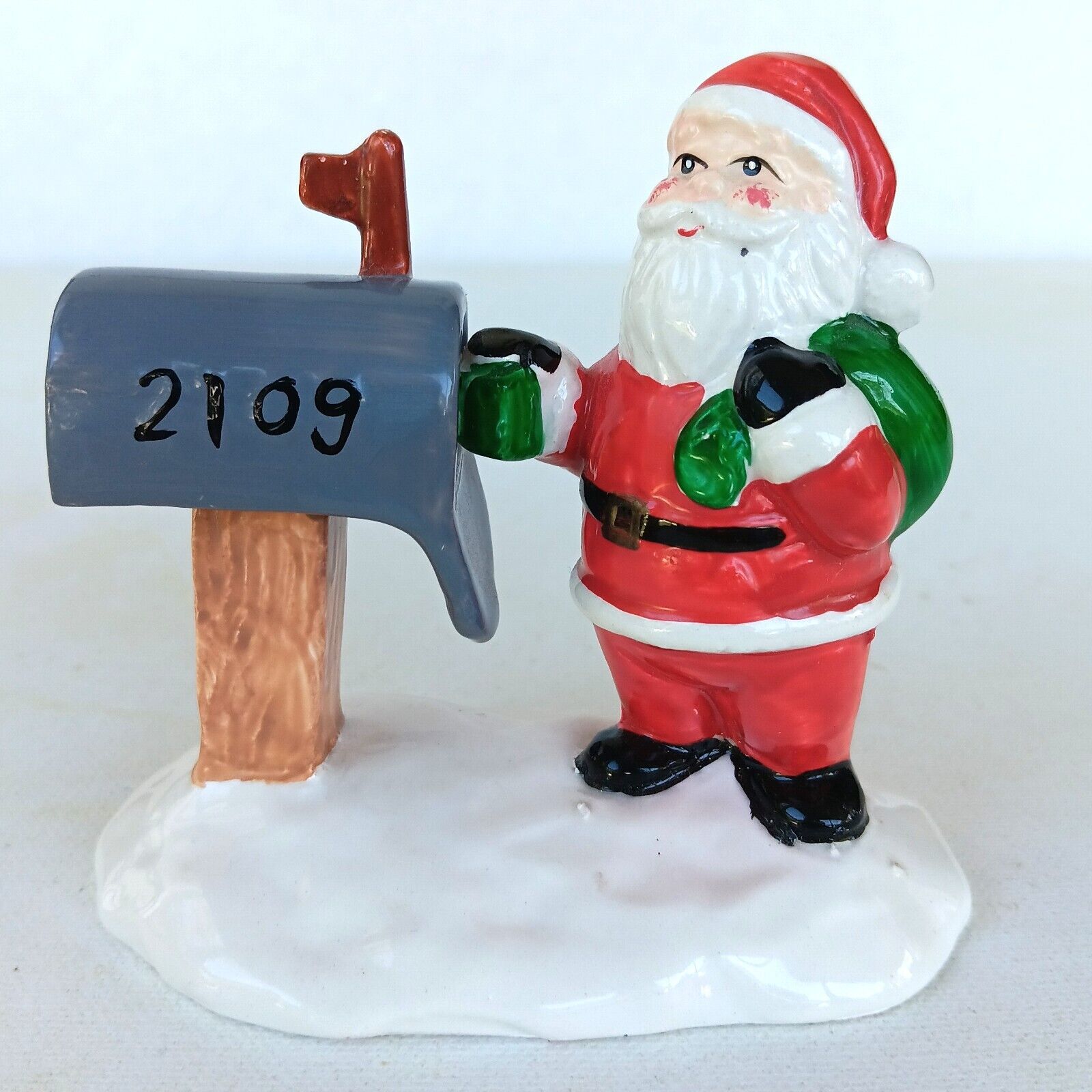 Vintage Ceramic Santa At Mailbox Receiving Wishlists Taiwan Figurine Christmas