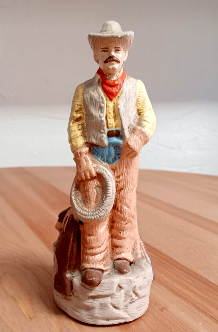 Cowboy Statue Stetson Ceramic with Mustache & Lasso Wild West Hollow Inside 6.2