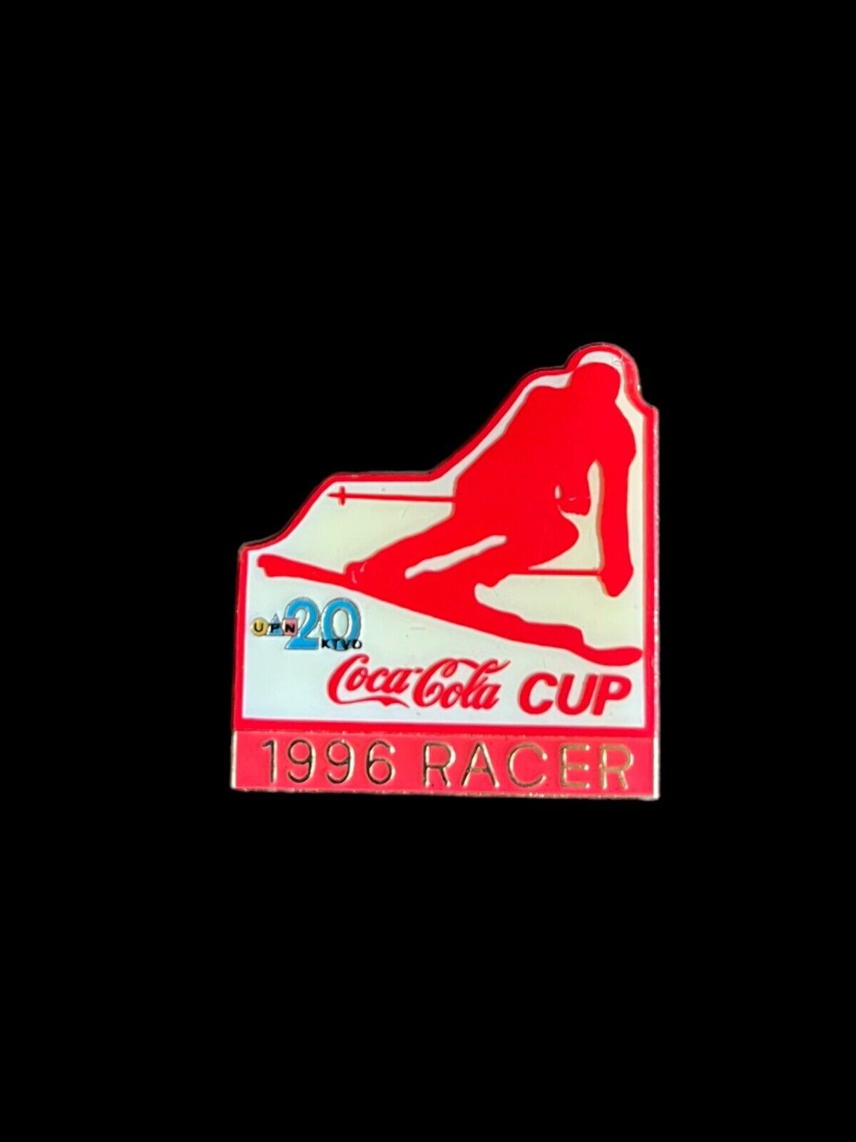 Vintage Coca  Cola Pin UPN 20 KTVO Skiing 1996 Racer Red