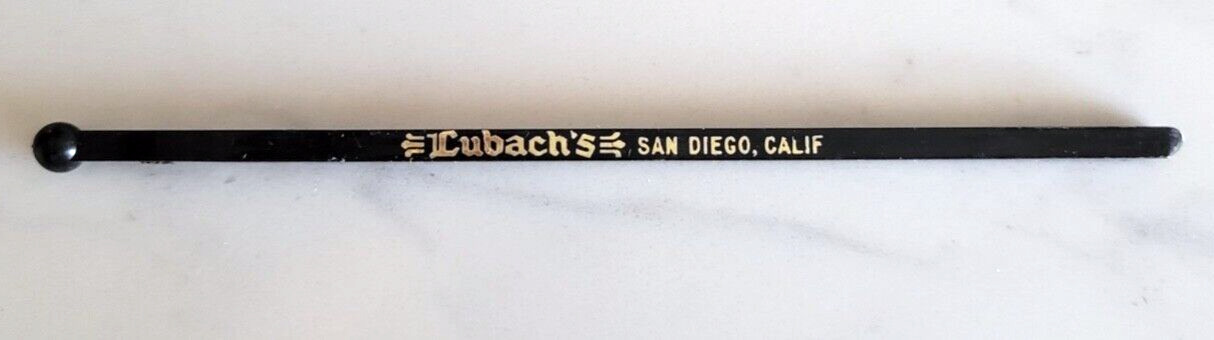 Vintage ~  Lubach\'s San Diego  Calif ~ Cocktail Stir Swizzle Stick 