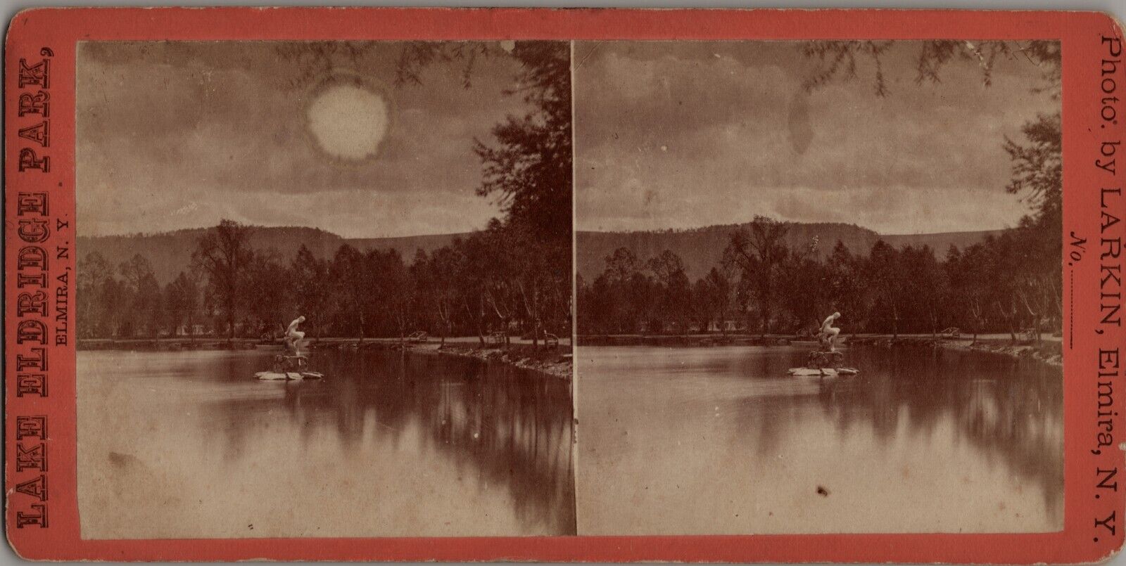 Elmira New York - LAKE IN ELDRIDGE PARK - 1870s  Stereoview