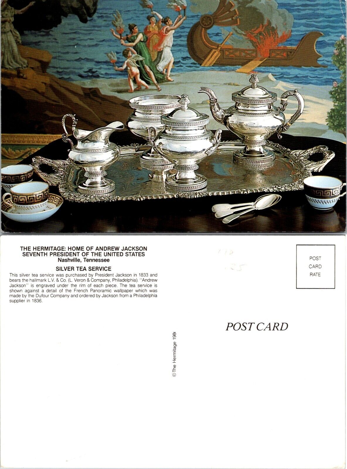 Tennessee Nashville Hermitage Andrew Jackson Silver Tea Service Vintage Postcard