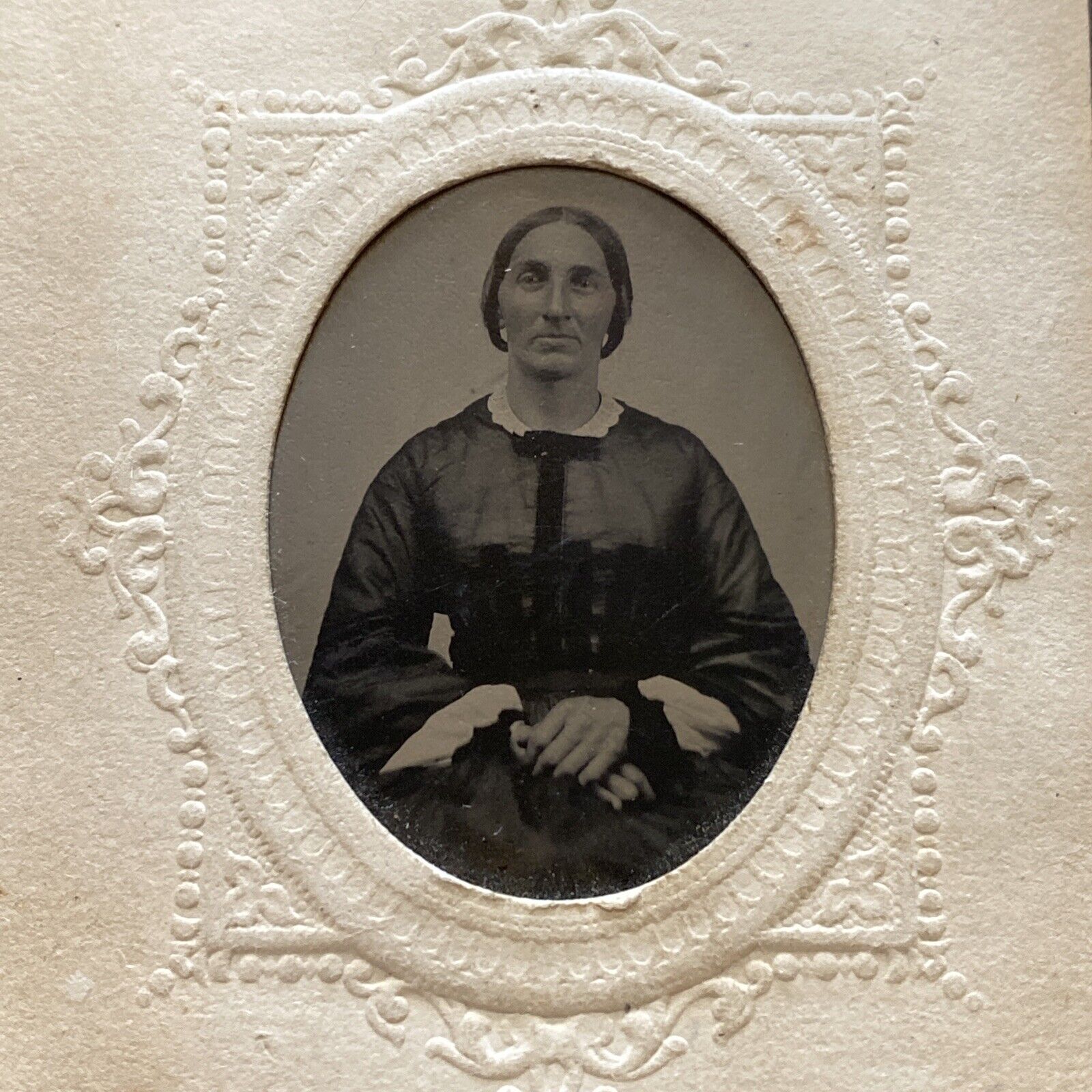 ATQ Circa 1840 1865 Tintype Older Woman Portrait