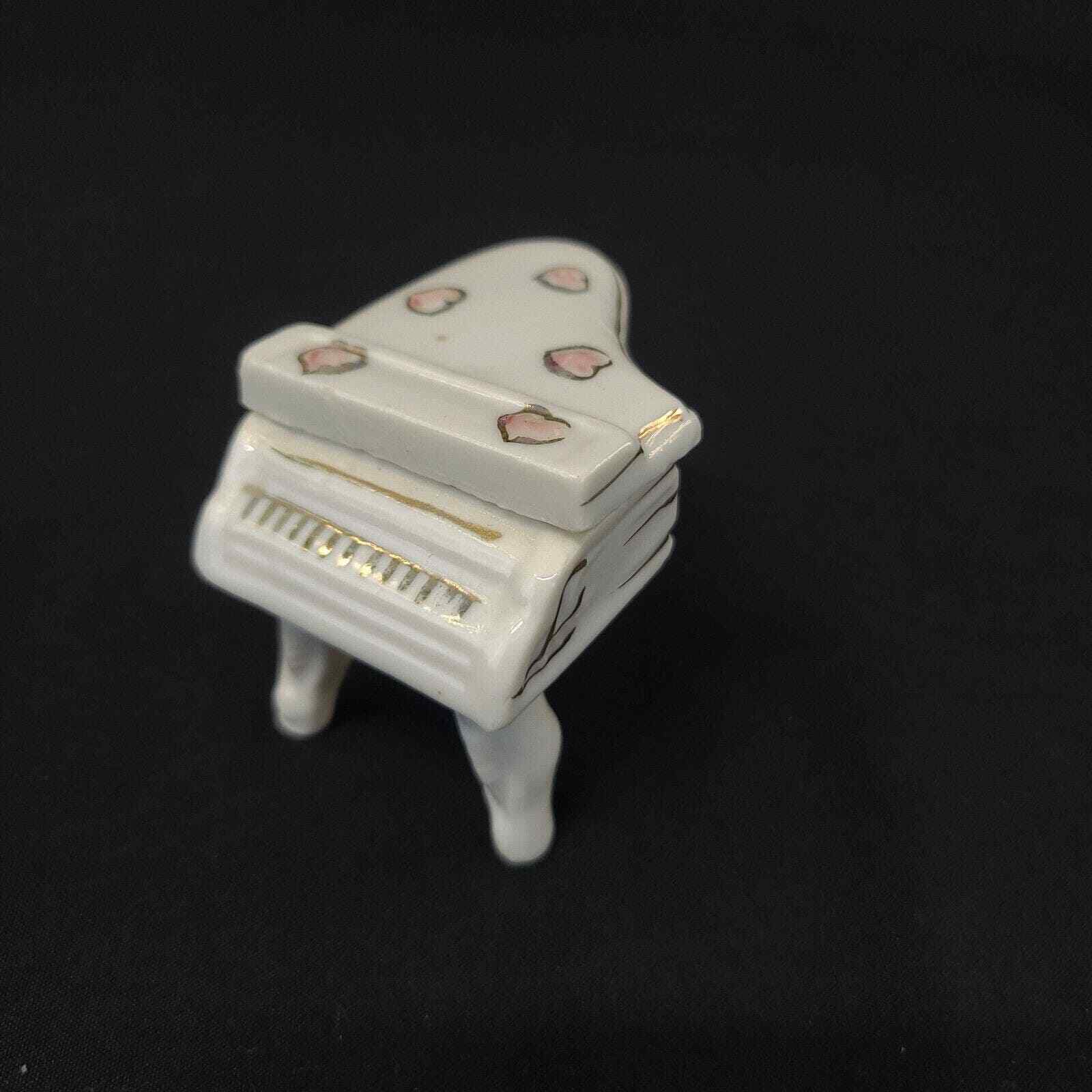 Vintage Hand-Painted Piano Trinket Box with Hearts and Trim - Collectible Decor