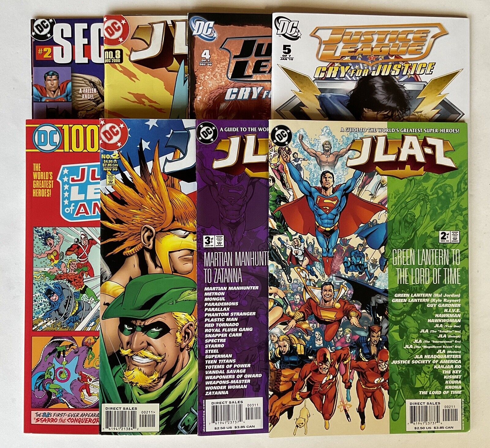 Lot Of 8 DC Comics JLA Secret Files And Origins, Cry For Justice, JLA-Z…