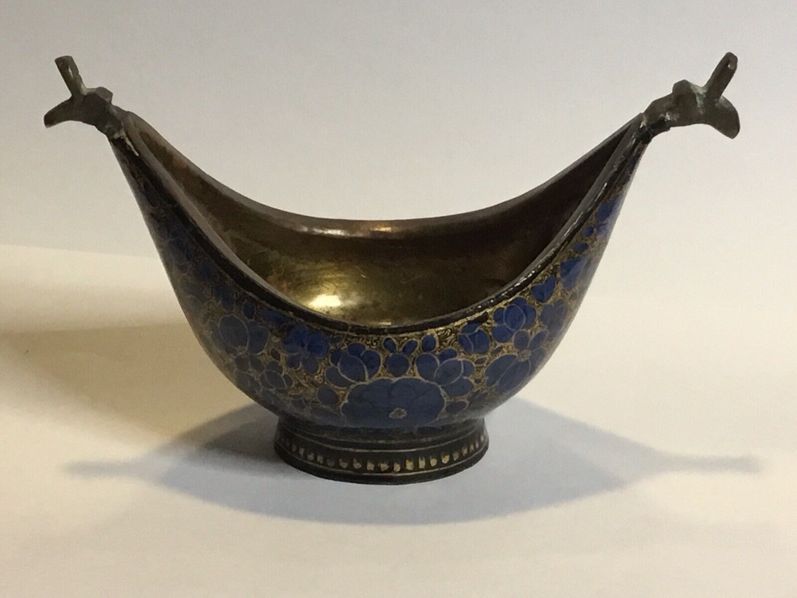Antique Beggars Bowl Qasim Kashmir Hand-painted Lacquered Papier-mâché Brass