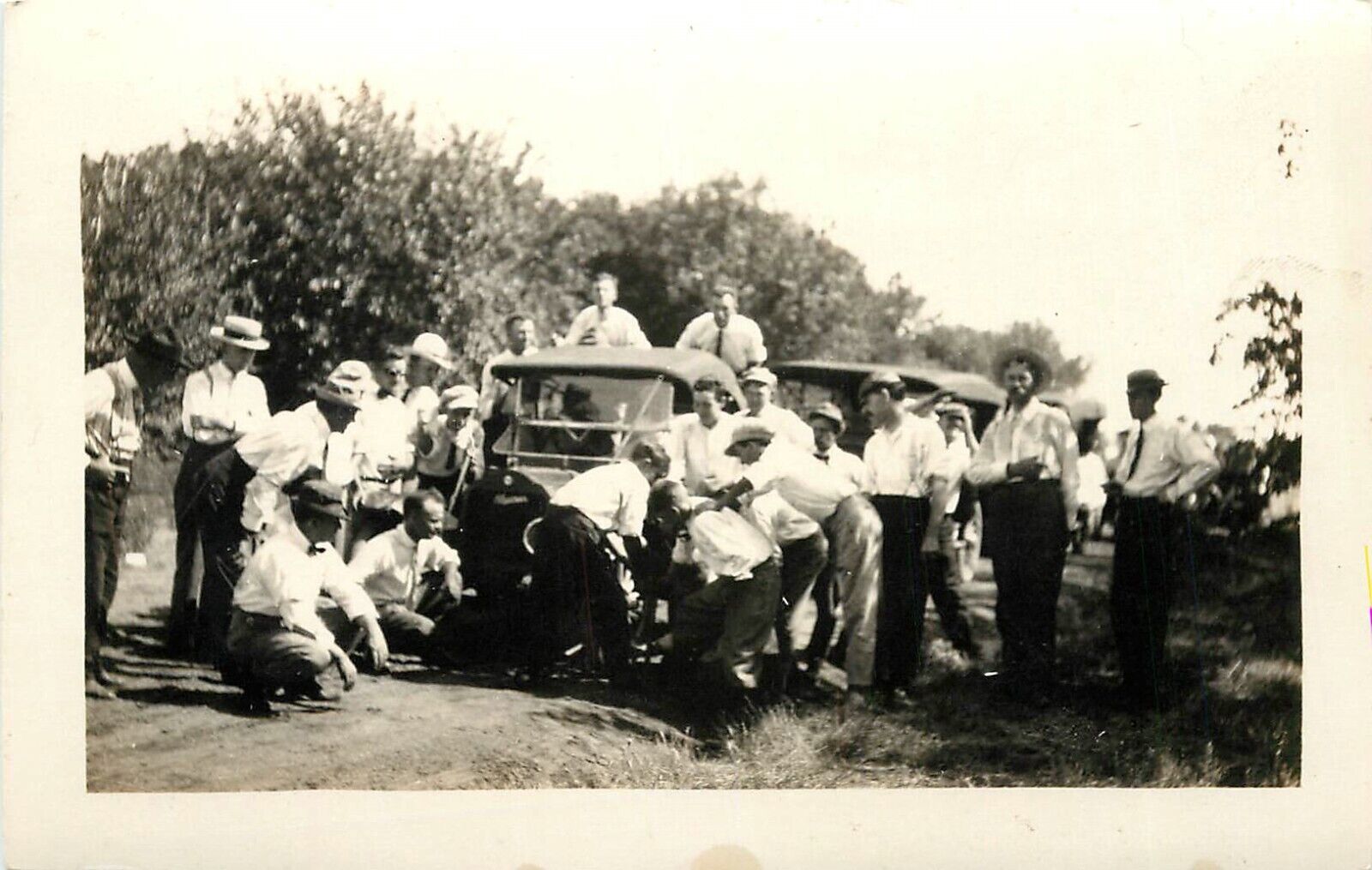 c1910 Group of Men Working on Auto, Halstead, Kansas Real Photo Postcard/RPPC