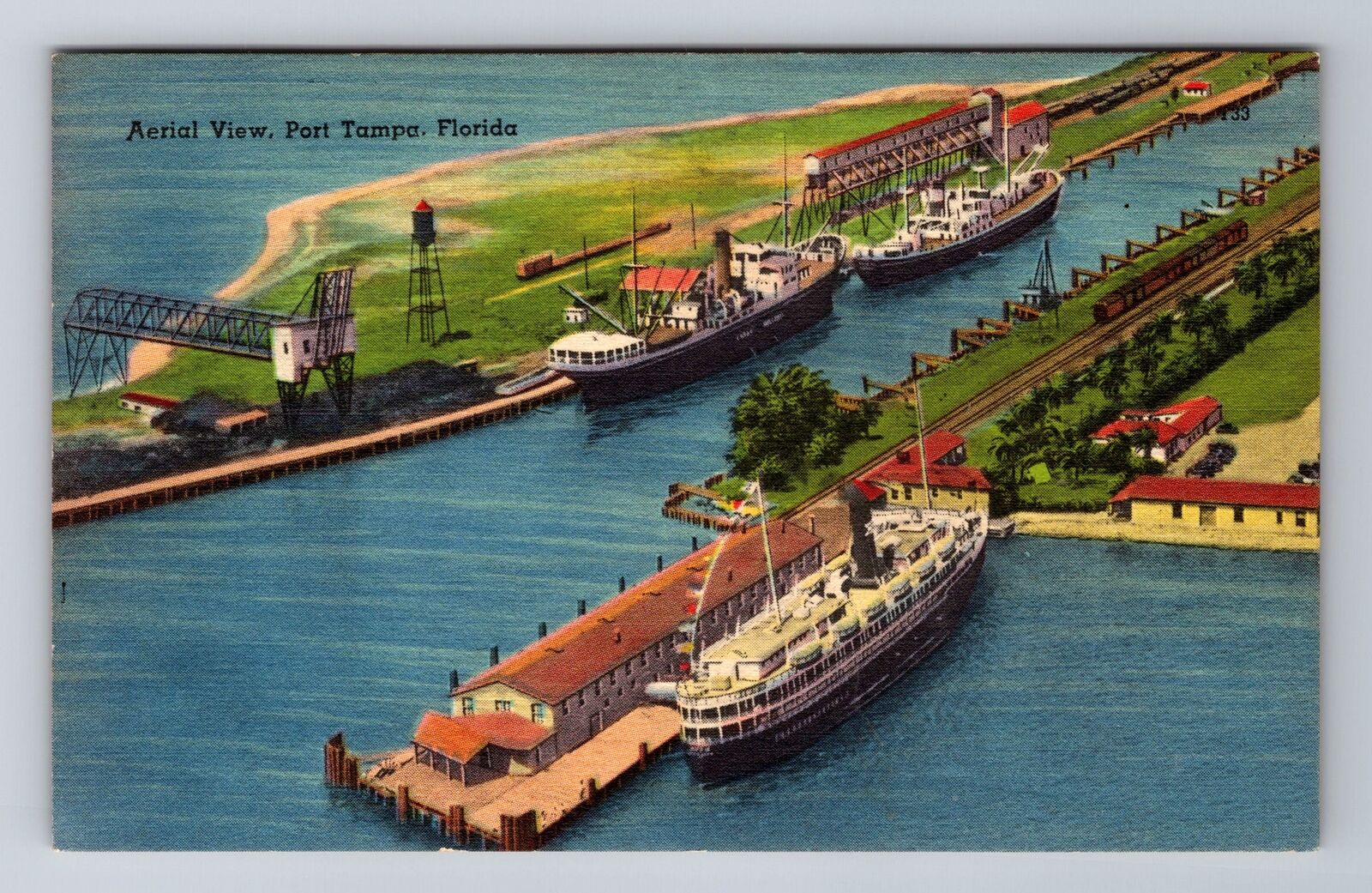 Tampa FL-Florida, Aerial Of Port, Antique, Vintage Souvenir Postcard