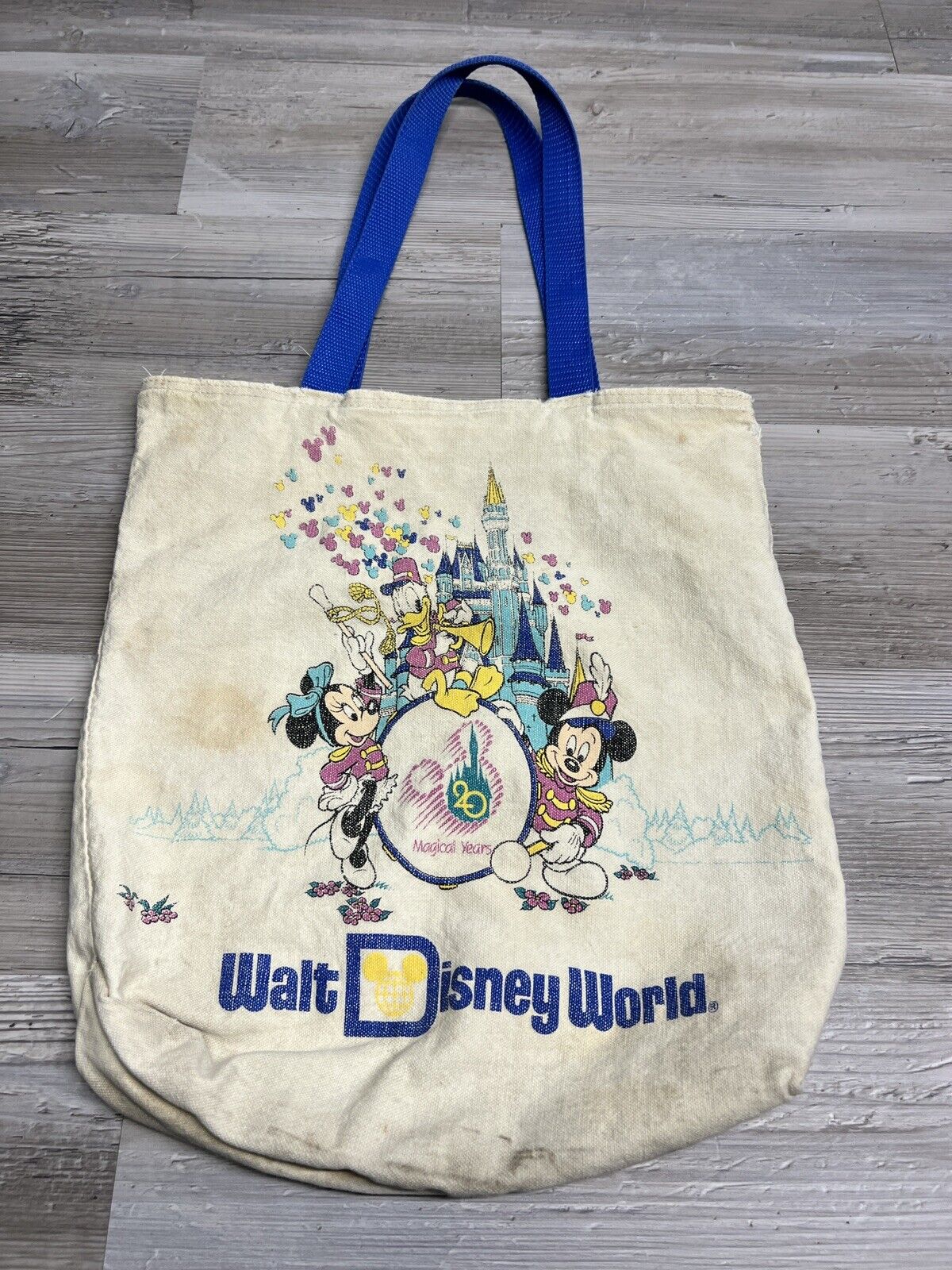 Vintage 80s Walt Disney World Canvas Tote Bag Mickey Minnie Magic Kingdom Daisy