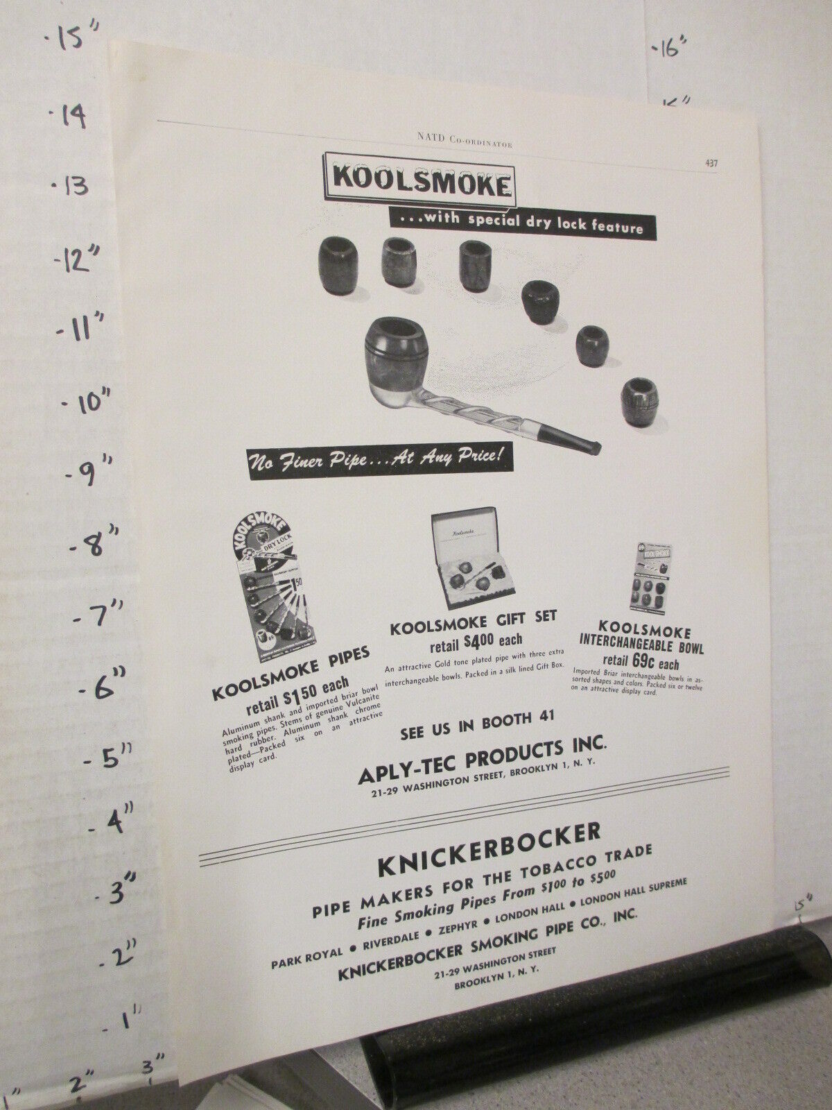 trade magazine ad 1958 KNICKERBOCKER smoking tobacco pipe store display gift set