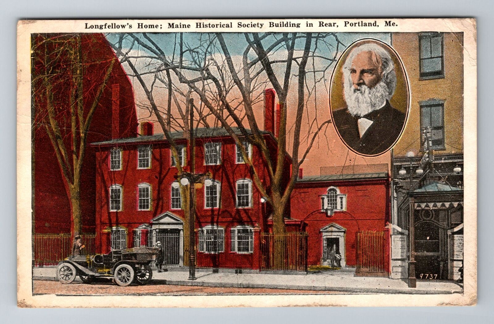 Portland ME-Maine, Longfellow's Home, Antique Vintage c1921 Souvenir Postcard