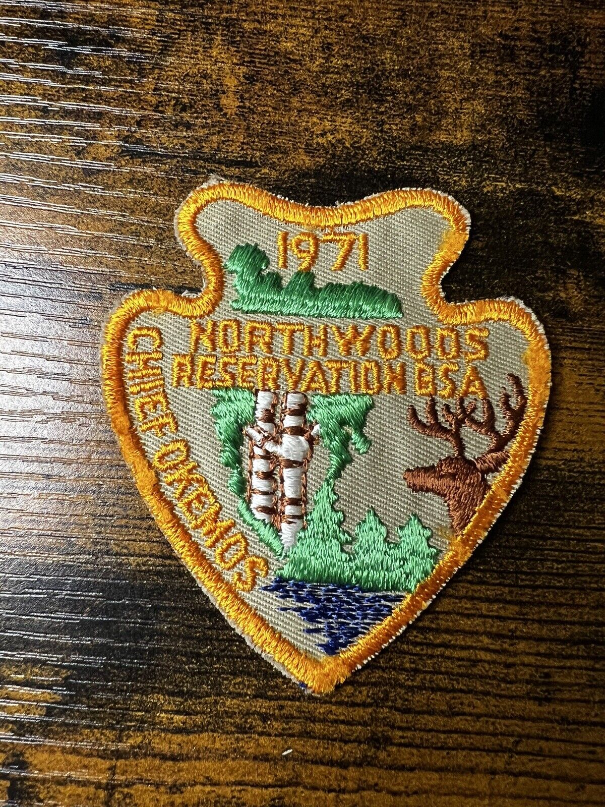 Vintage Boy Scout 1971 Chief Okemos Northwoods Reservation BSA Patch Arrowhead