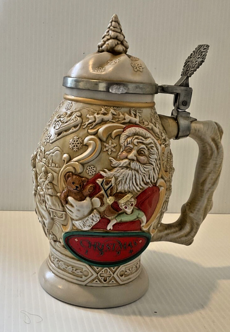 Vintage 1994 Avon Father Christmas Stein with lid mug