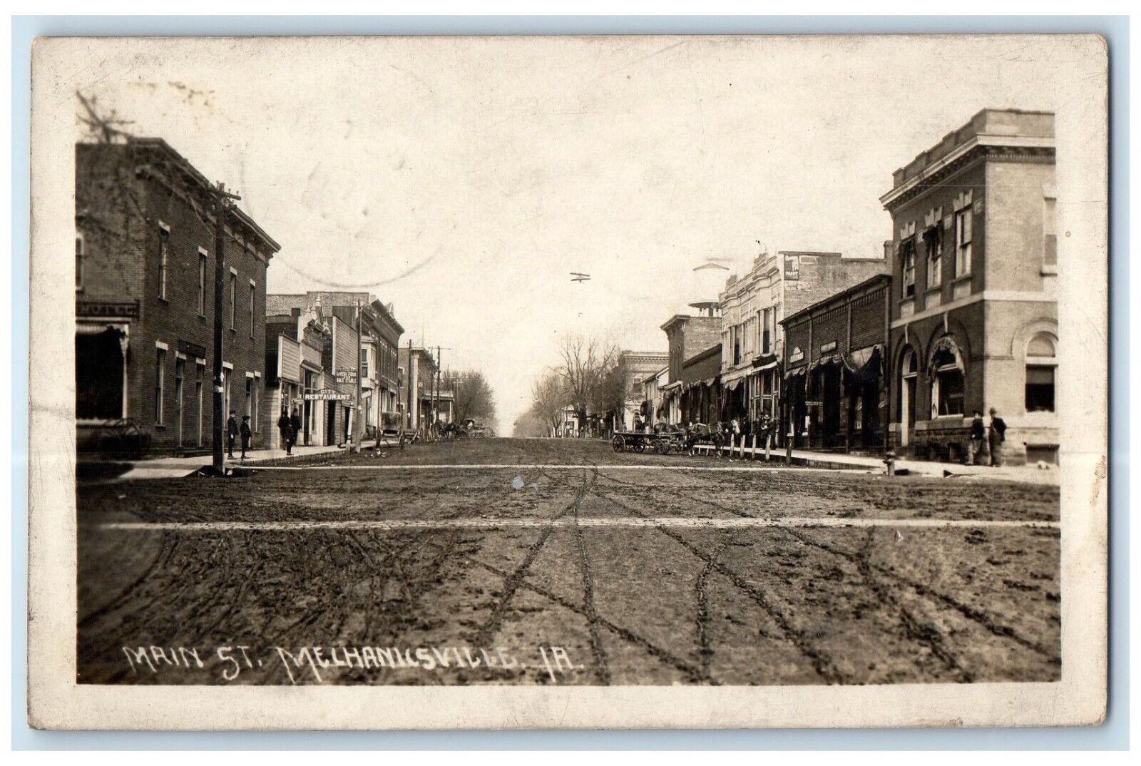 1909 View Of Main Street Mechanicsville Iowa IA RPPC Photo Antique Postcard