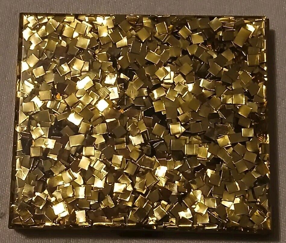 Vintage Fifth Zell Avenue Powder Compact Confetti Sparkle Gold Glitter Mirror 