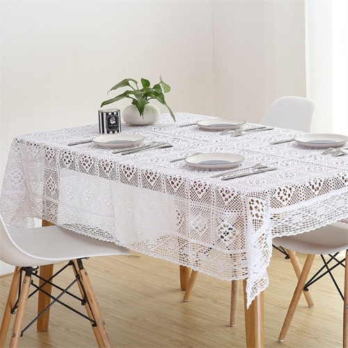 Vintage Cotton Linen White Lace Cotton Crochet Tablecloth Rectangle Table Cloth 