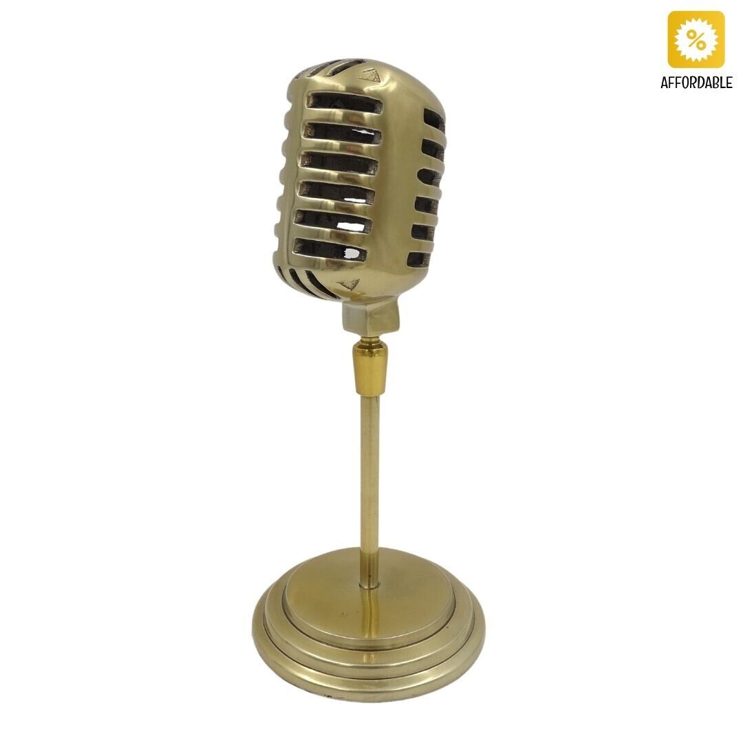 Retro Microphone Figurine Aluminum Decoration Gift For A Singer Music Teacher