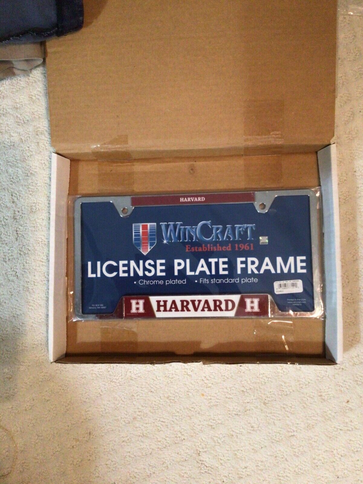 New Harvard license plate frame.  