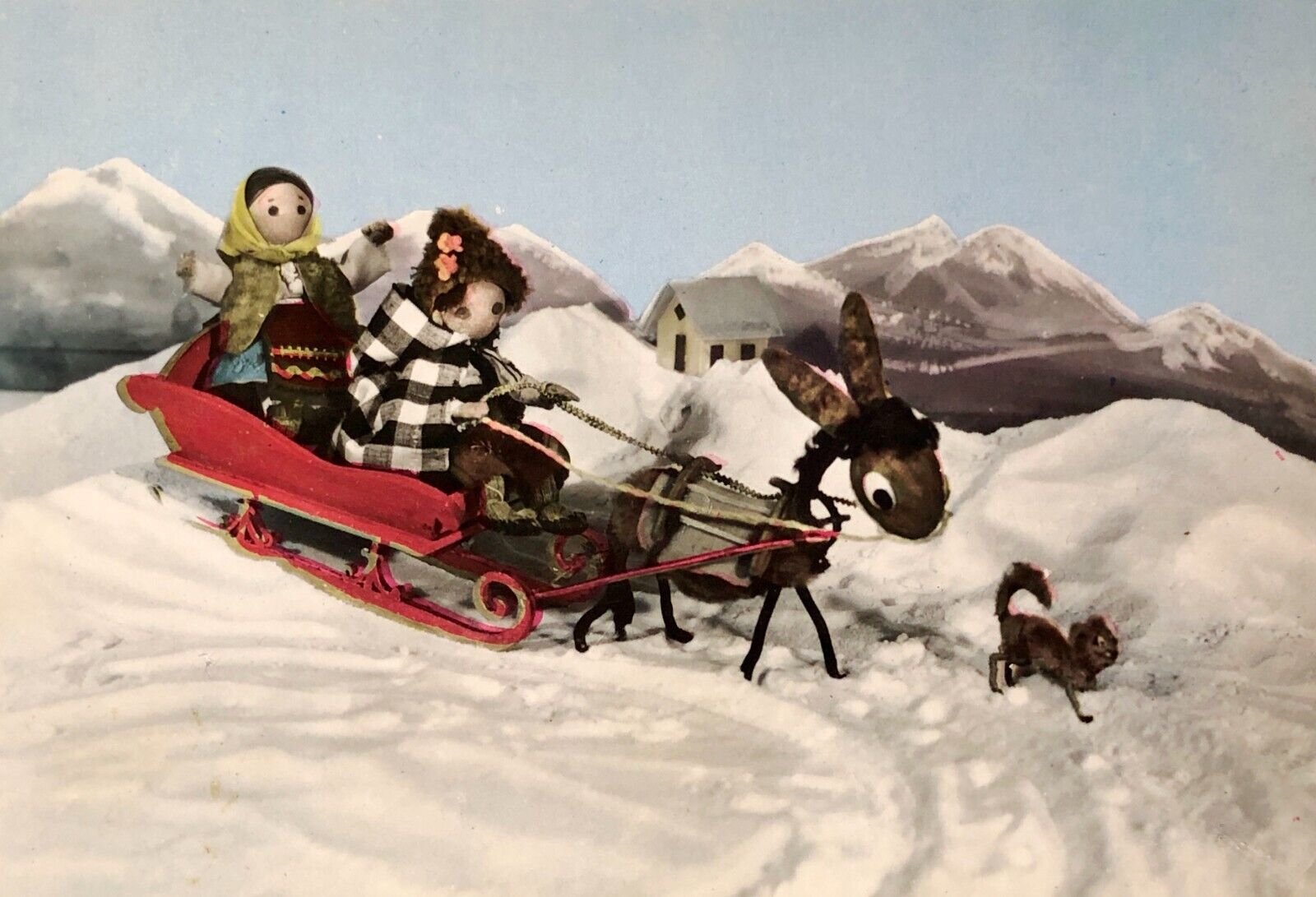 1970s Vintage Bulgaria Dolls Christmas Postcard Greeting card