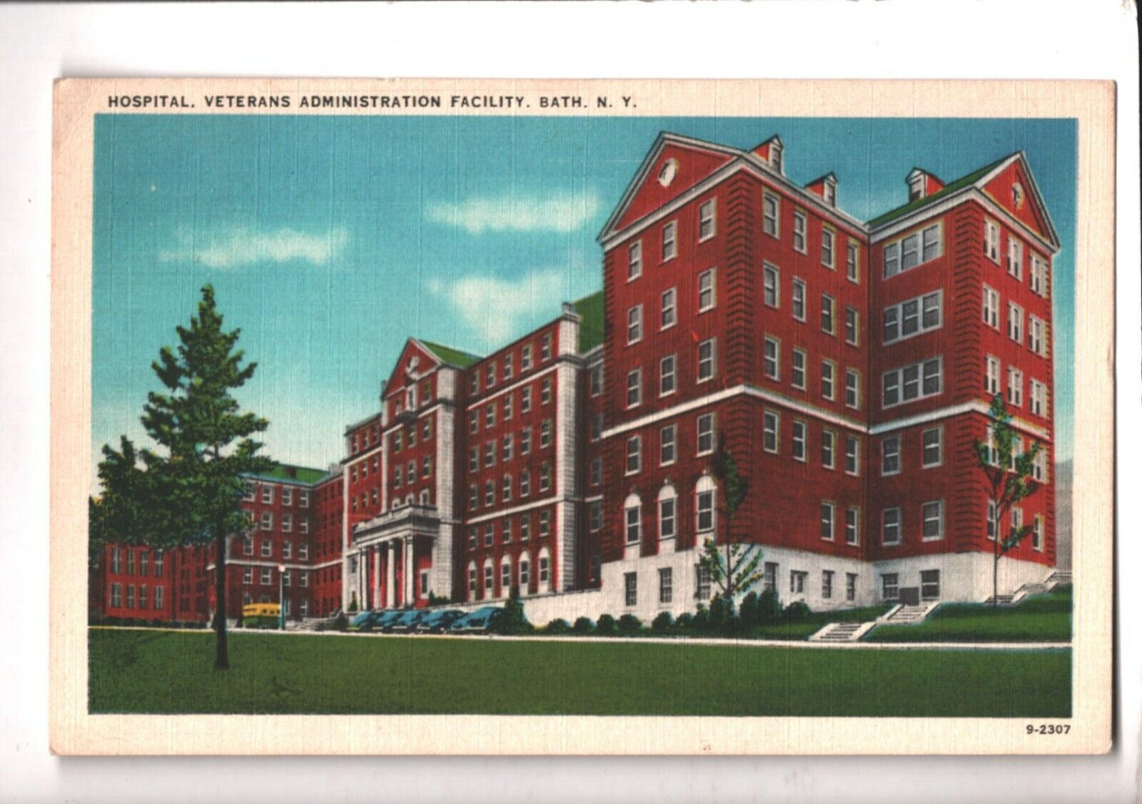 c1940s Linen Postcard Bath NY New York Hospital Veterans Administration Facility