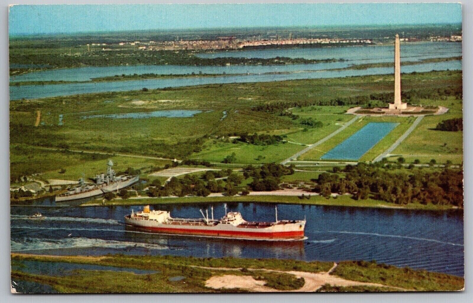 Ship Port Houston Texas Aerial View Waterway Monument Waterfront VNG Postcard