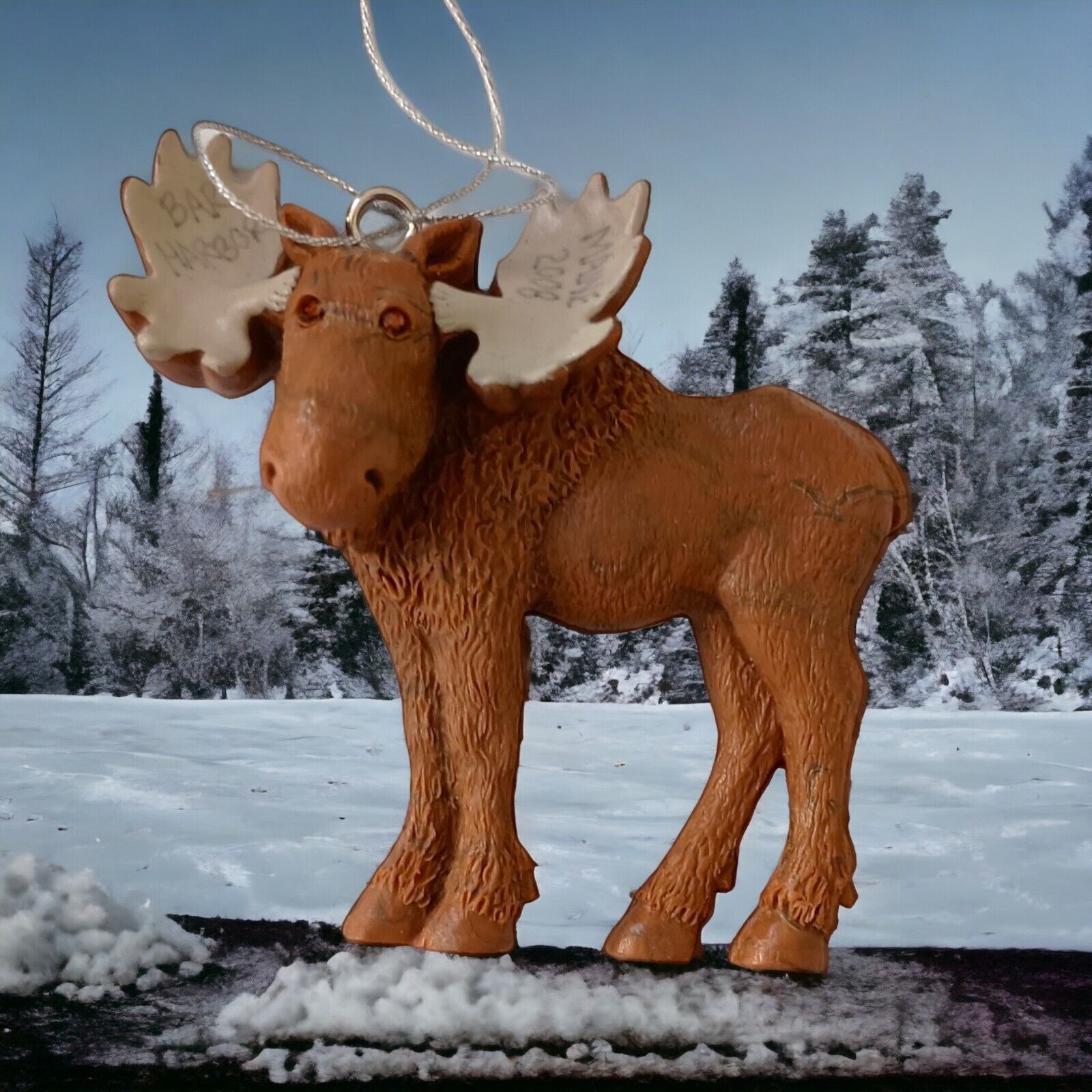 Bar Harbor Maine Moose Ornament Christmas Resin Elk Cabincore Rustic Souvenir 