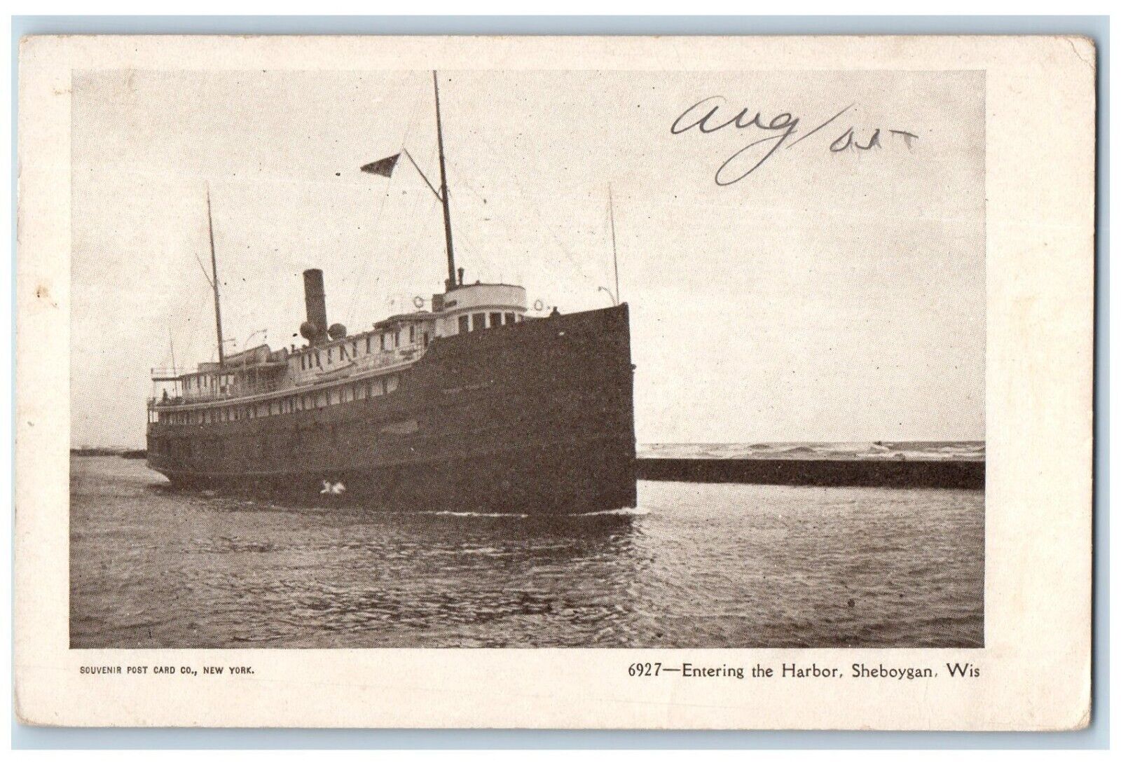 c1905 Entering Harbor Steamer Cruise Ship Sheboygan Wisconsin Vintage Postcard