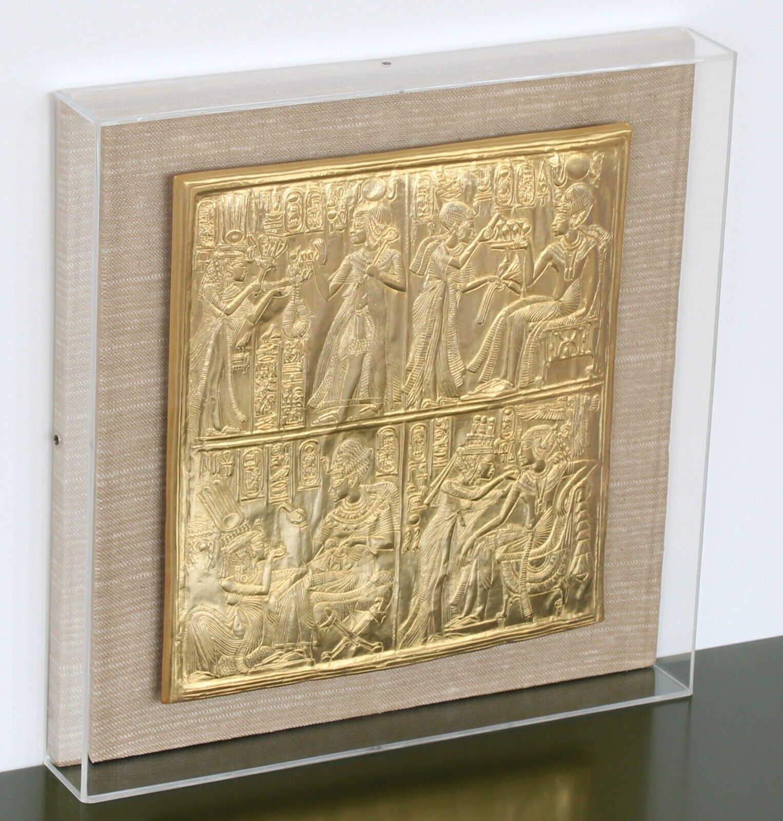 1976 Metropolitan Museum of Art MMA Egyptian King Tut GOLD PLAQUE in Shadow Box