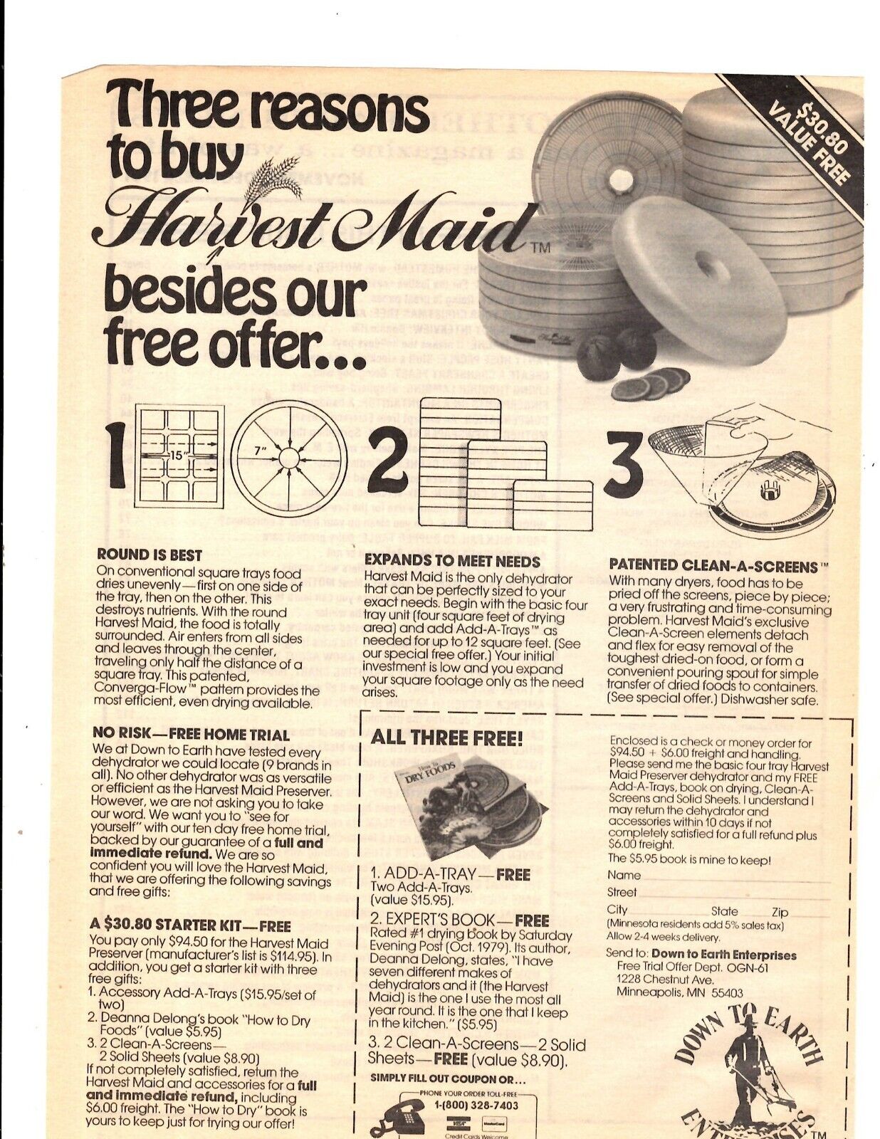 1981 Print Ad  Down to Earth Enterprises Harvest Maid Food Dehydrator Offer