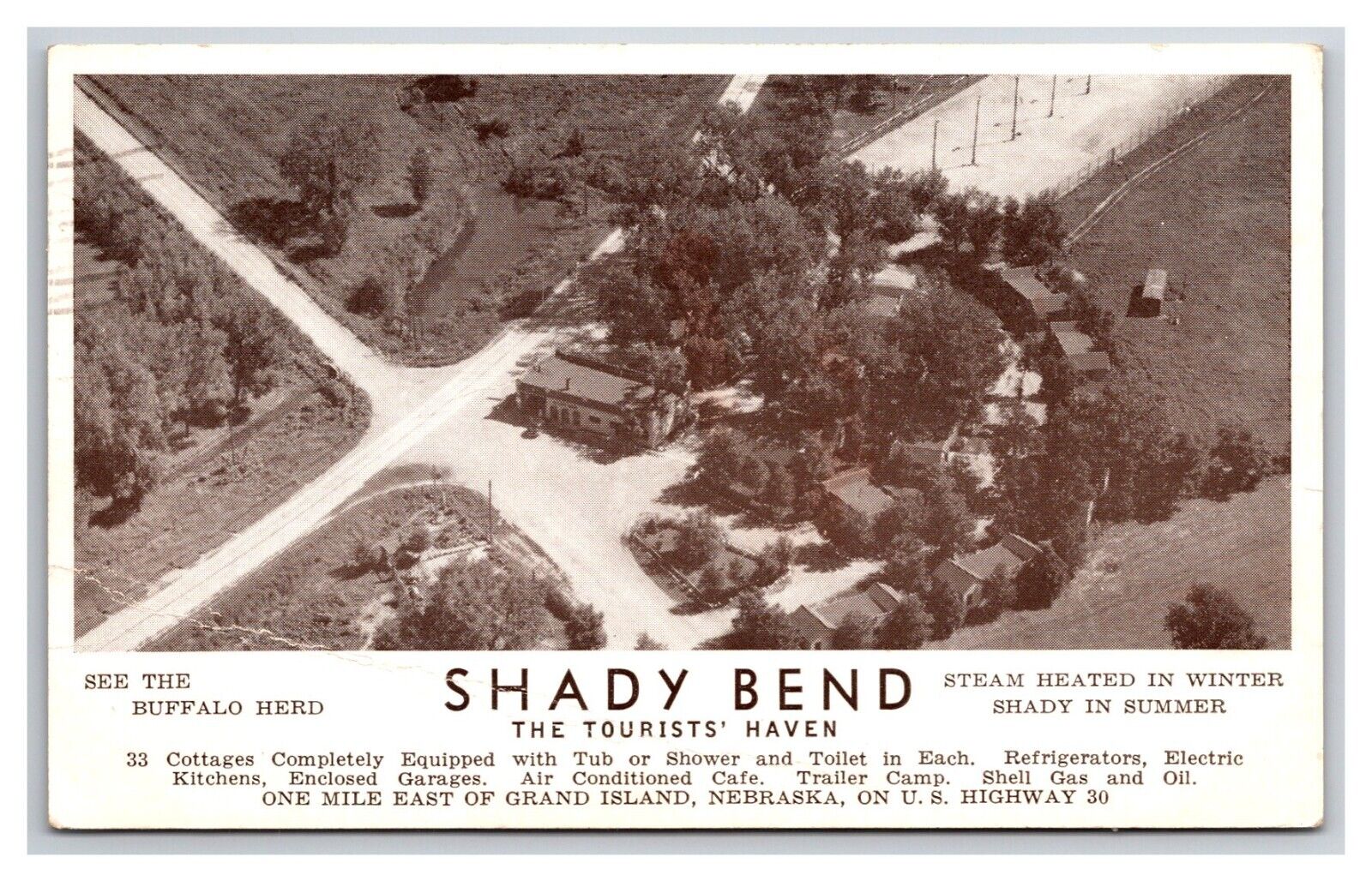 Shady Bend Motel Tourist Haven Aerial View Grand Island Nebraska NE Postcard Z10