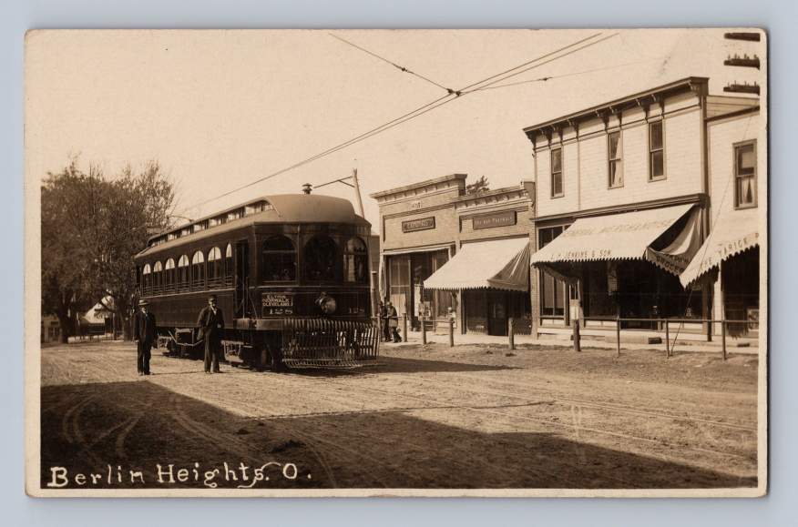Elyria Norwalk & Cleveland Trolley Train RPPC Berlin Heights Ohio Antique Photo