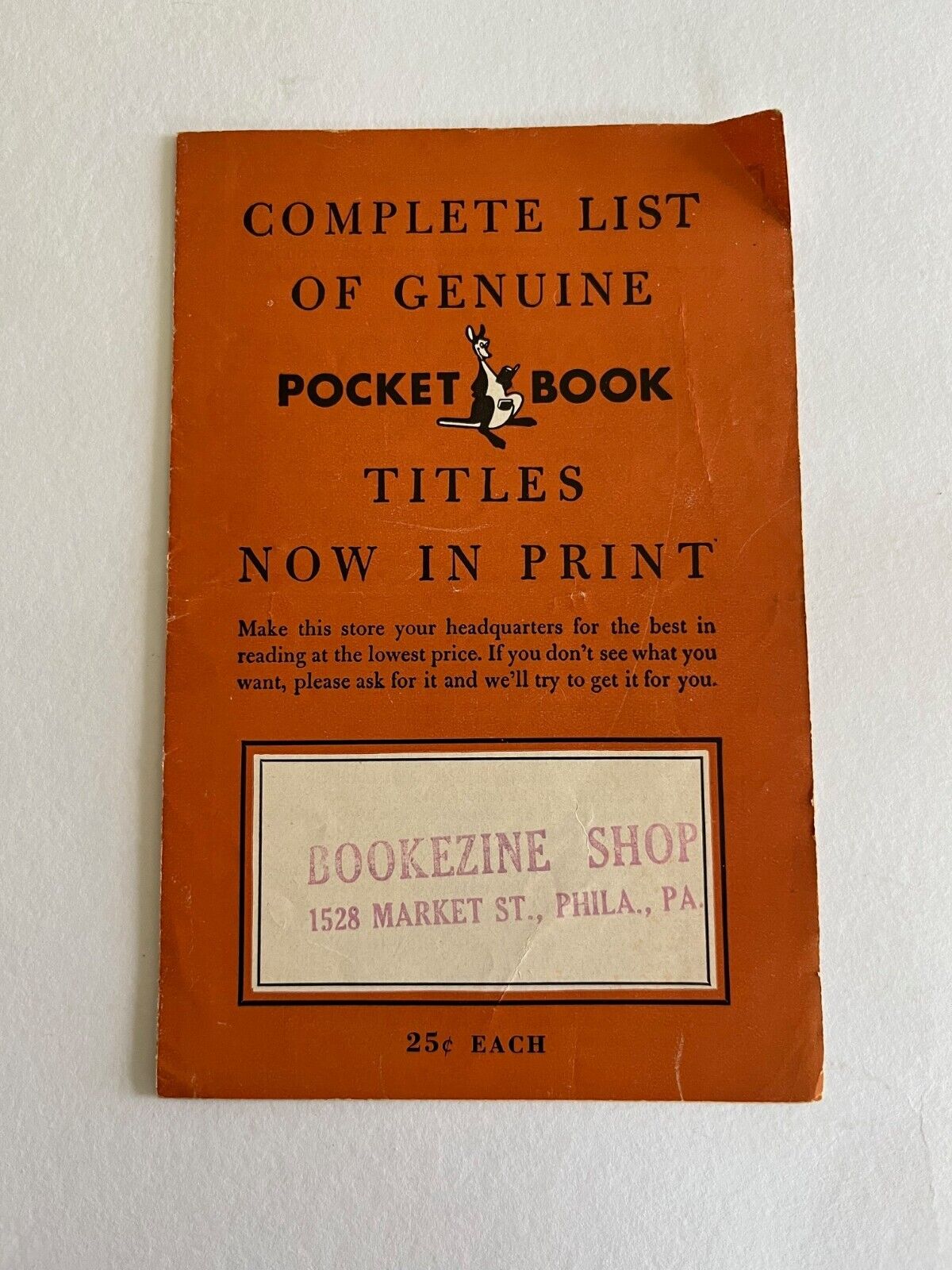 Complete List of POCKET BOOK Titles ~ c. 1940 ~ publisher list vintage paperback