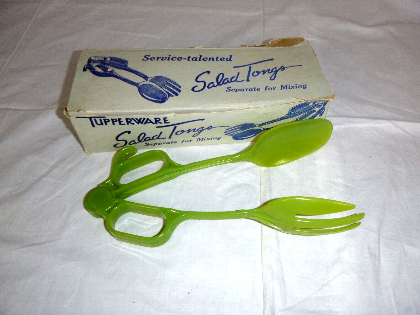 Vtg 1954 Original Tupperware Salad Tongs Service-Talented w/box USA Green