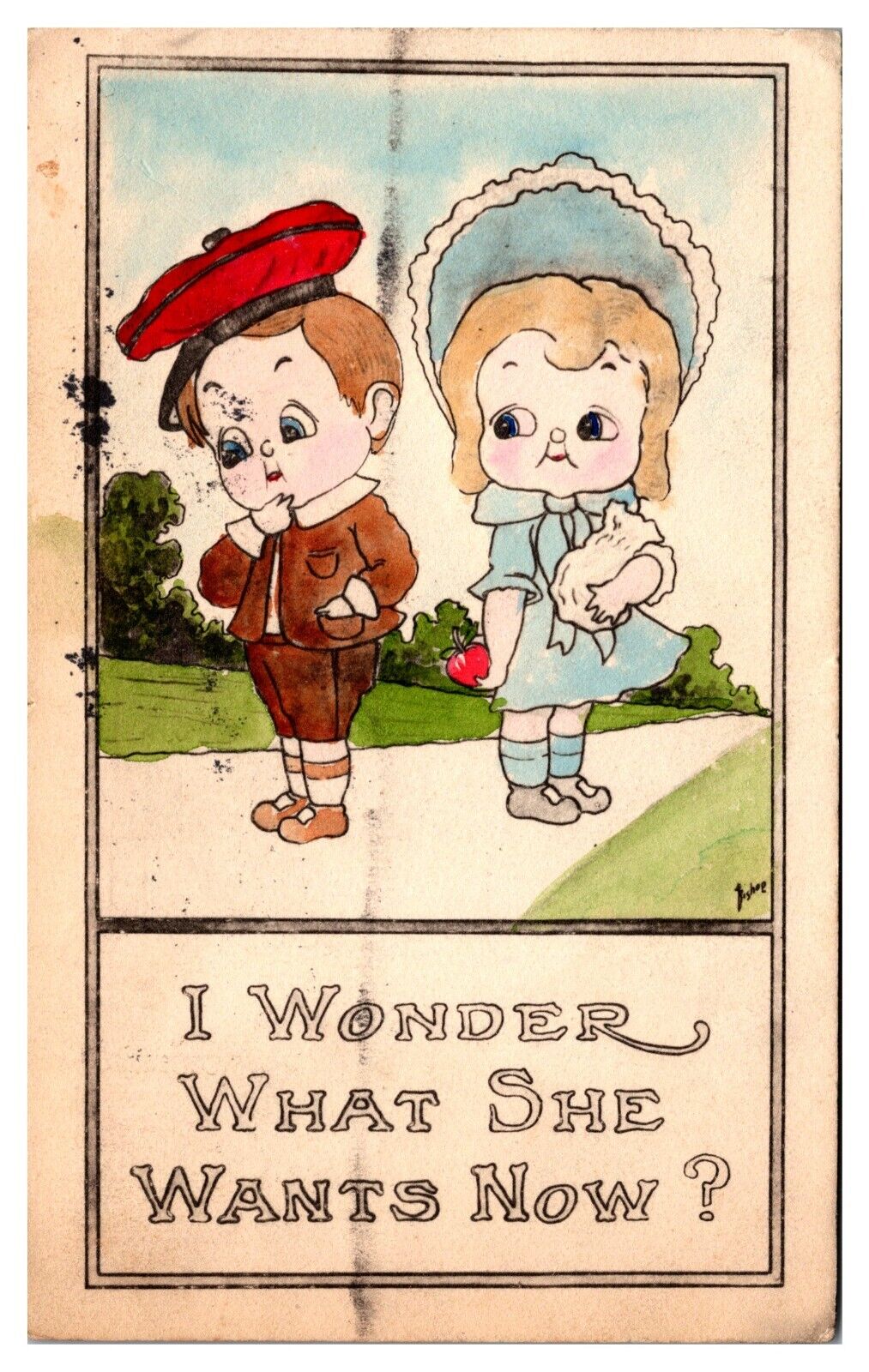 1911 I Wonder What She Wants Now, Humorous, Postcard