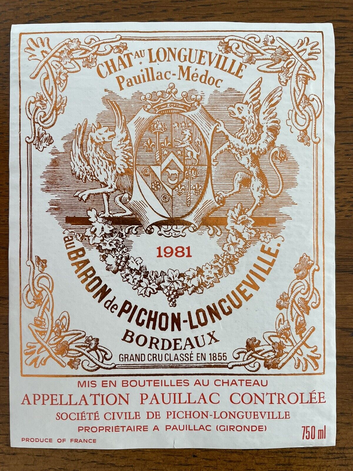 1981 Château Pichon Baron Longueville Label - 75 cl