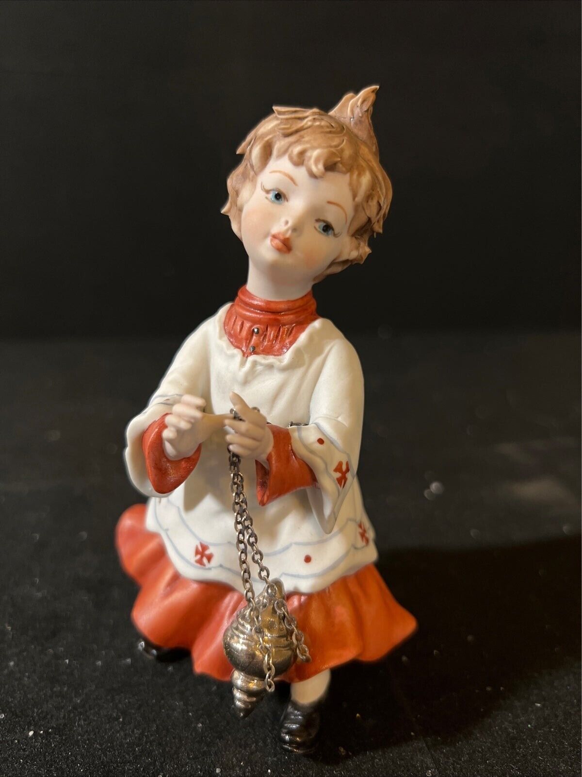 Vintage Crown N (Napoleon) Capodimonte Altar Child With Incense Burner Figurine