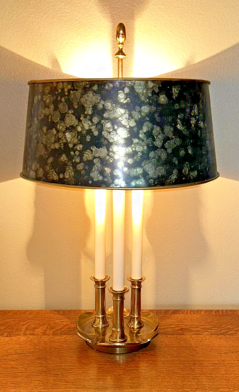Stiffel Brass Bouillotte Lamp 3/Way Candlestick Shade Hollywood Regency MCM VTG
