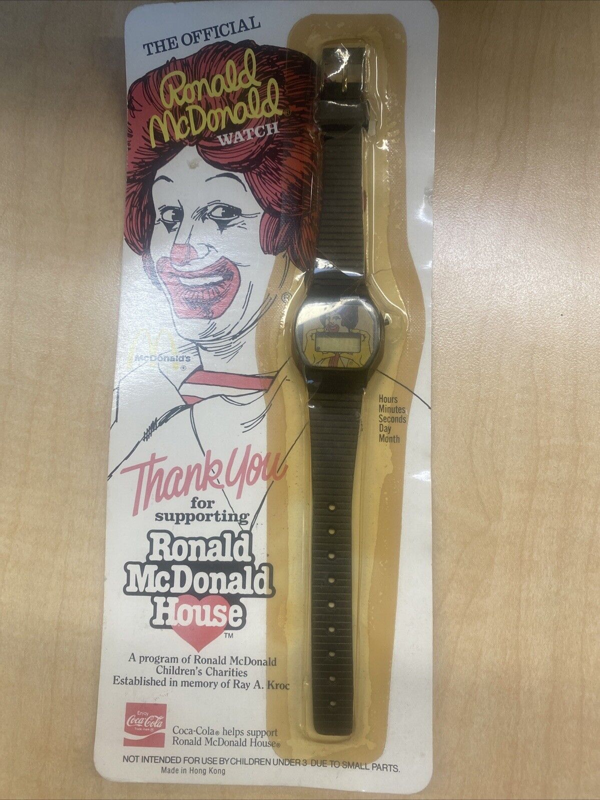 Unopened Vintage 1984 Official Ronald McDonald House Watch On Card Coca-Cola