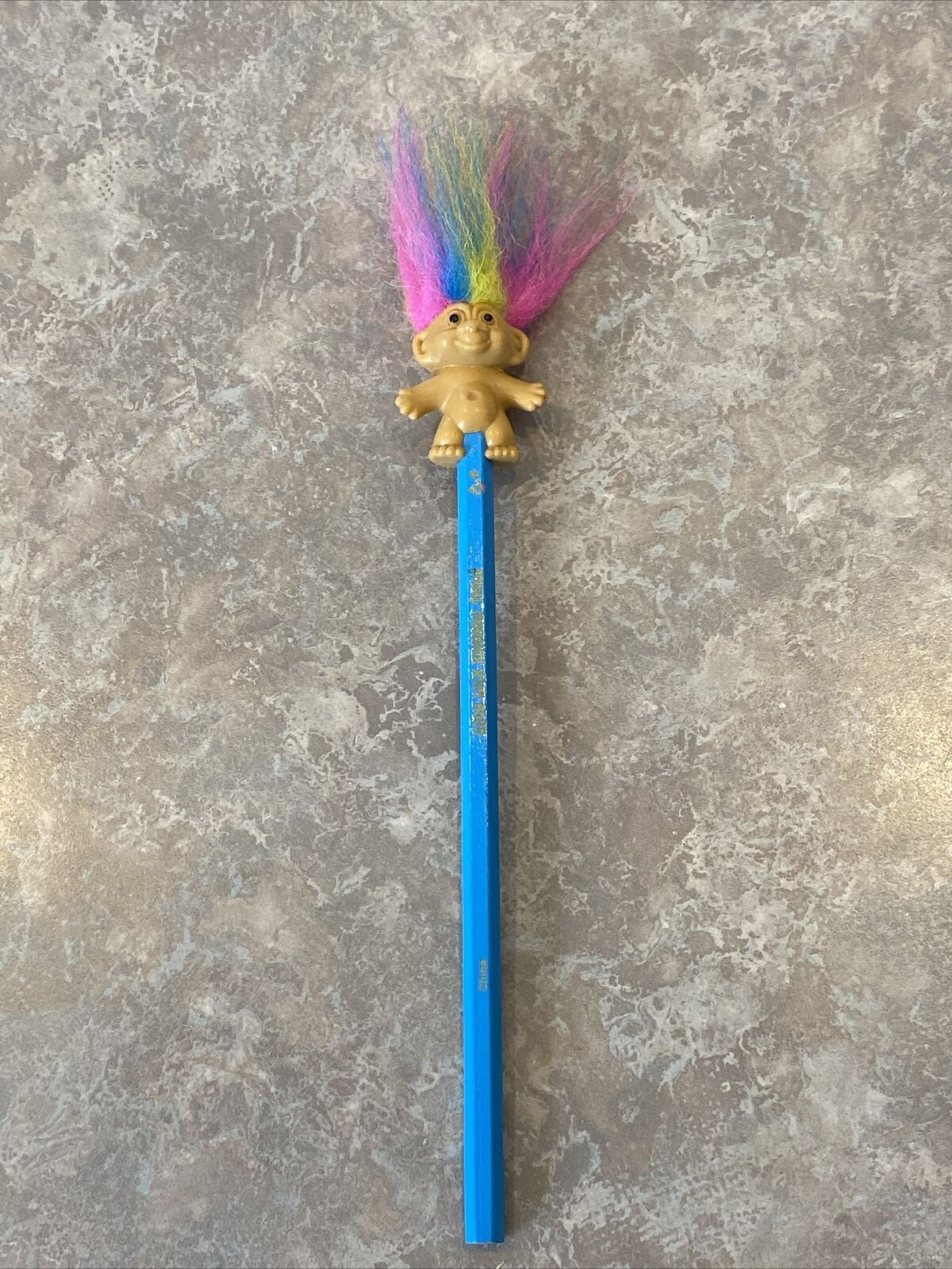 Vintage RUSS Good Luck Rainbow Troll Pencil & Topper Doll - New/not sharpened