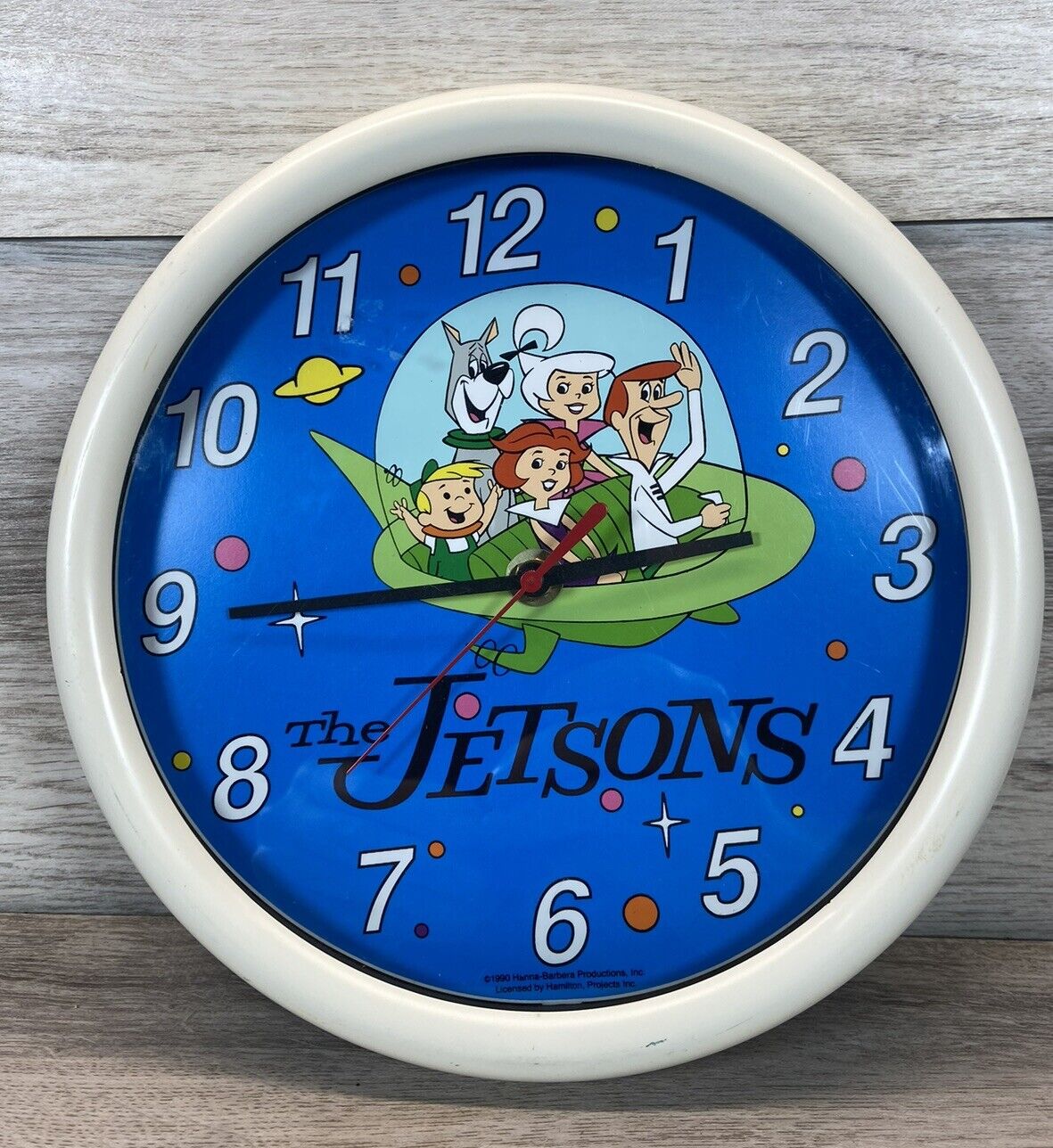 Vintage Jetsons Battery Operated Blue Wall Clock & White Frame Tested & WORKS ⭐️