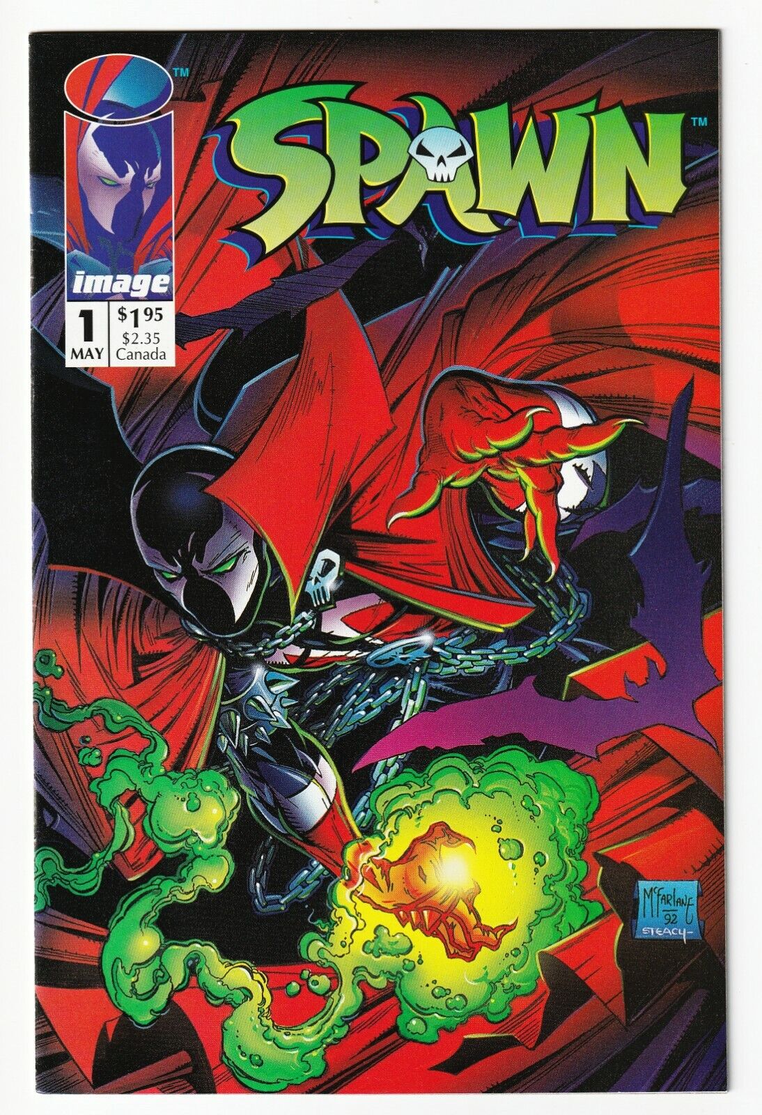 Spawn #1 - Black ink spill error NM/MT 1992, Image - 1st Print - Poster attached