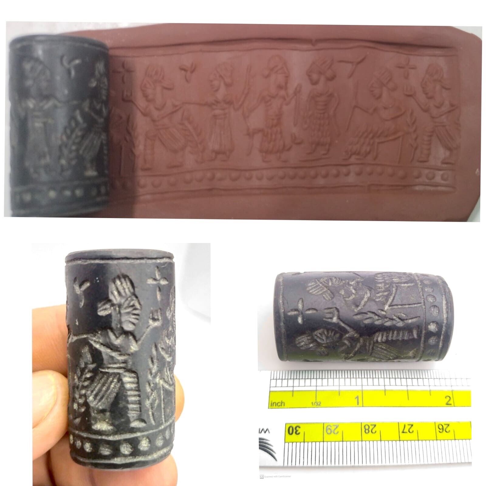 Unique Jade  Old Near Eastern Stone Intaglio Roman Cylinder Stamp Bead
