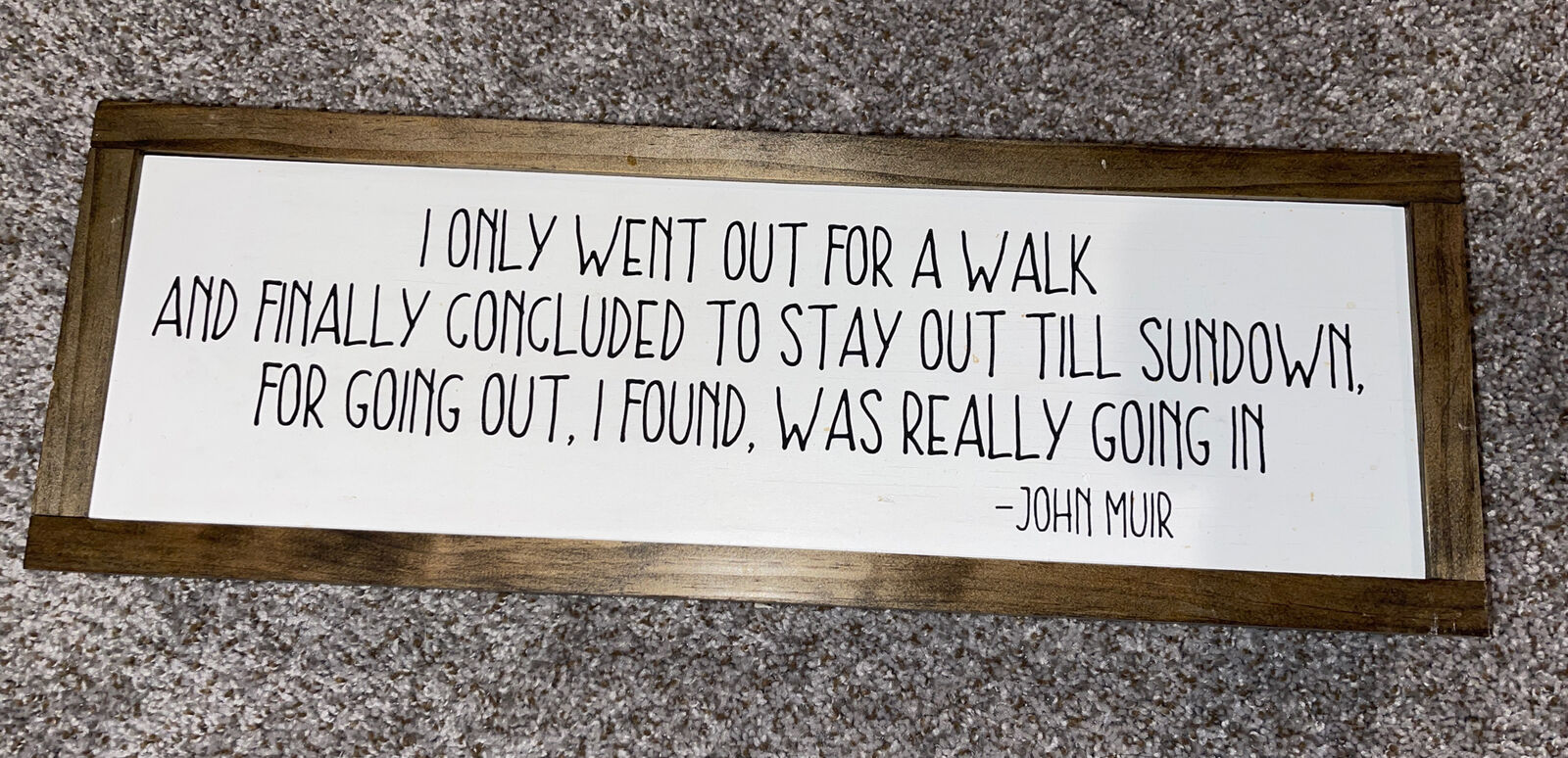 Wooden Wood John Muir Quote 20.5” x 7” Sign Decor “I only went out for a walk”