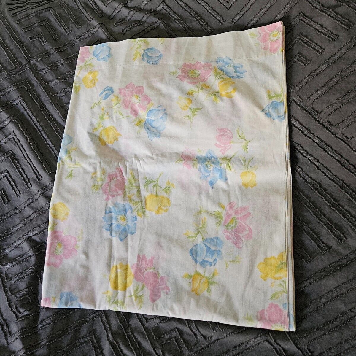 Vintage DOUBLE FLAT Pink Yellow Blue Floral Pacific Sheet
